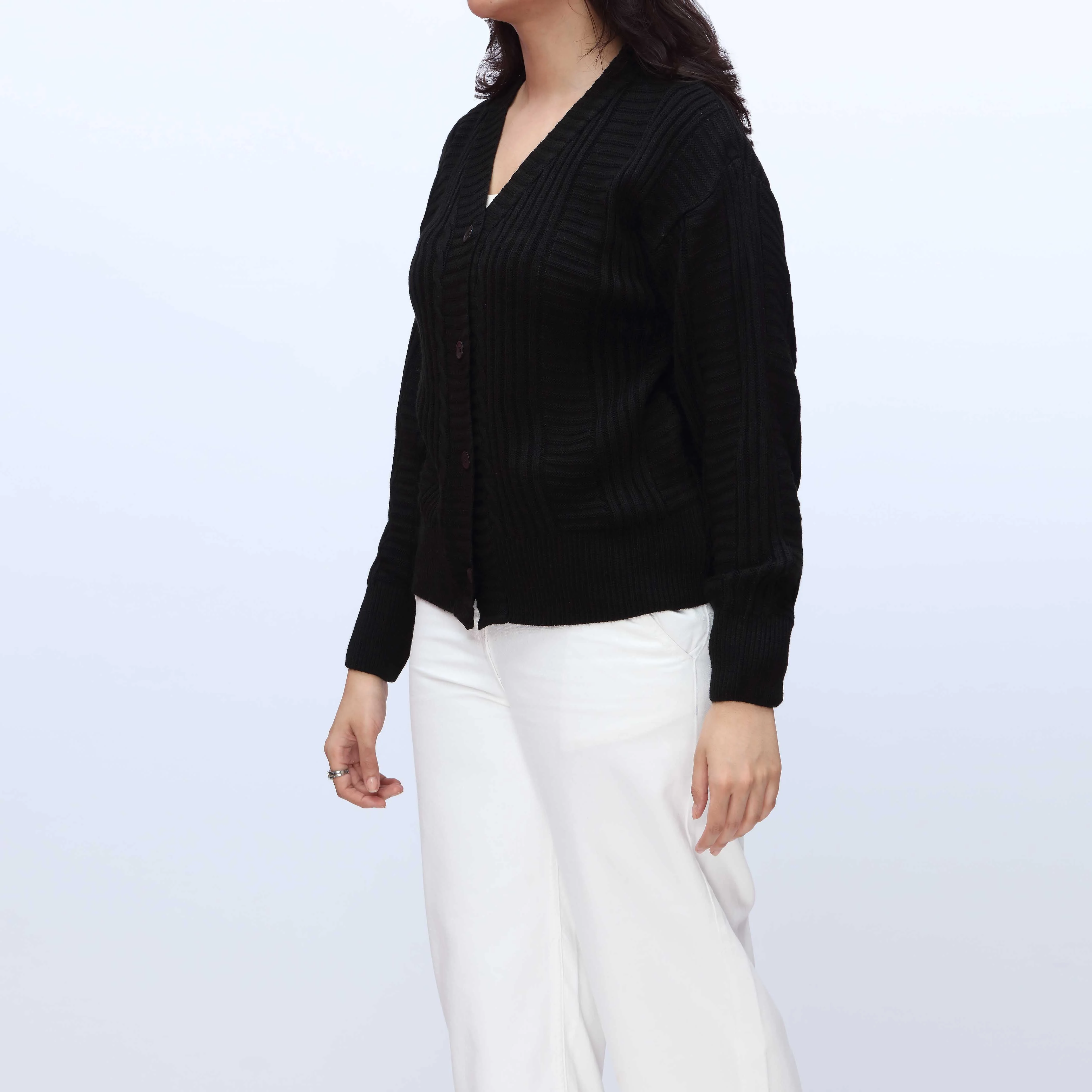 Black Mid Length Cardigan PW3912 - Image 2
