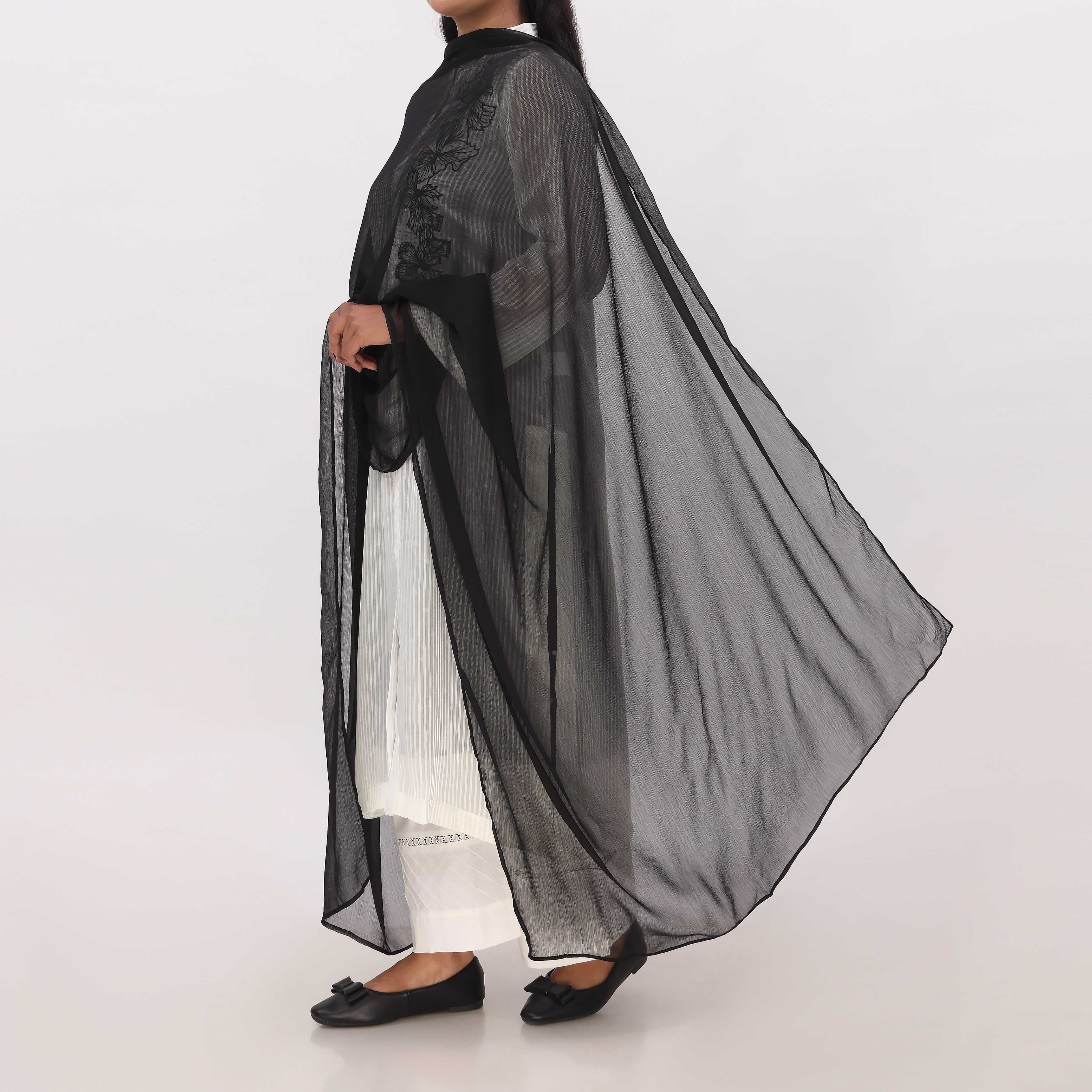 Black Plain Chiffon Duppata PD5617 - Image 3