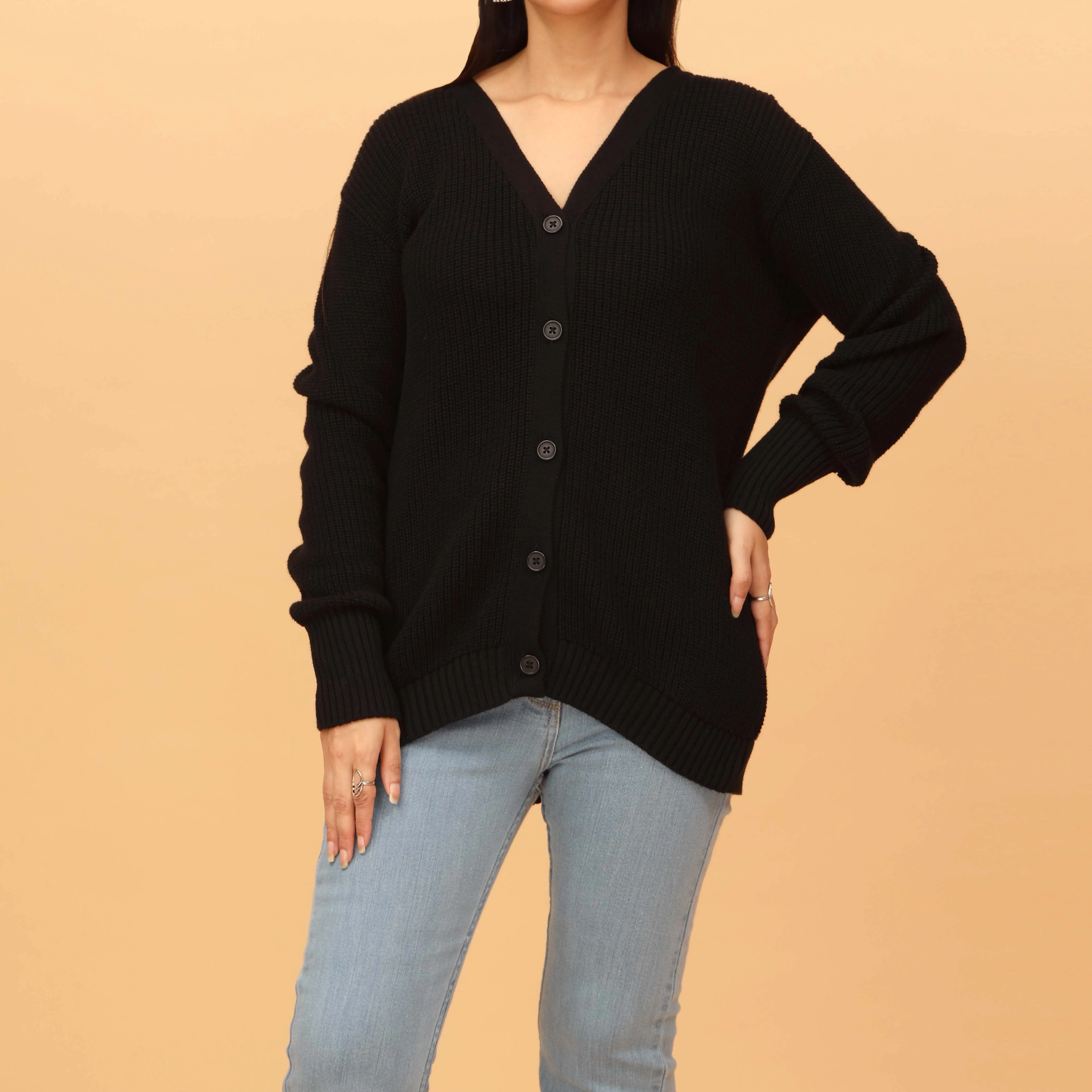 Black Plain Knitted Sweater PW4823 - Image 3