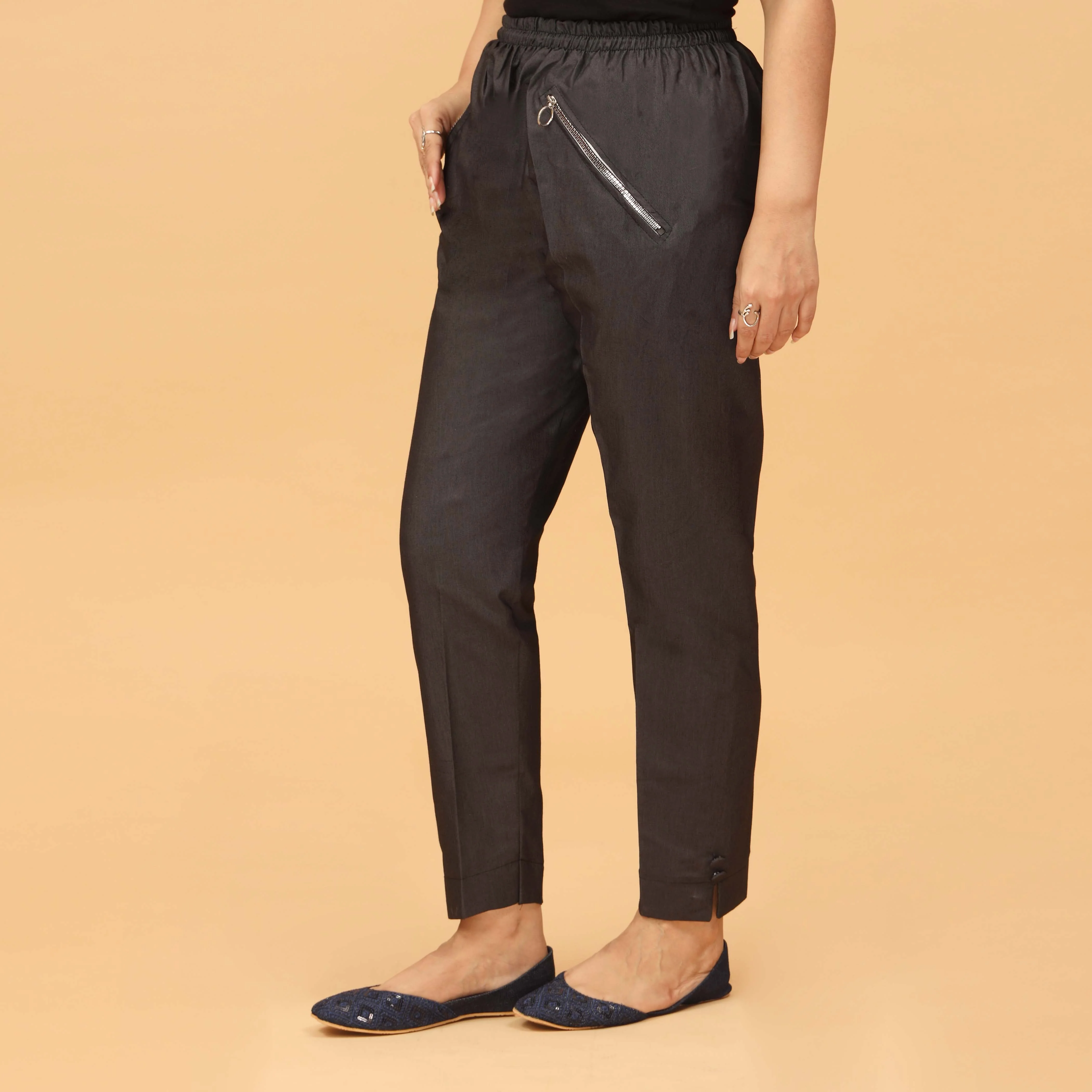 Black Straight Fit Cambric Embellished Trouser PS4560 - Image 2
