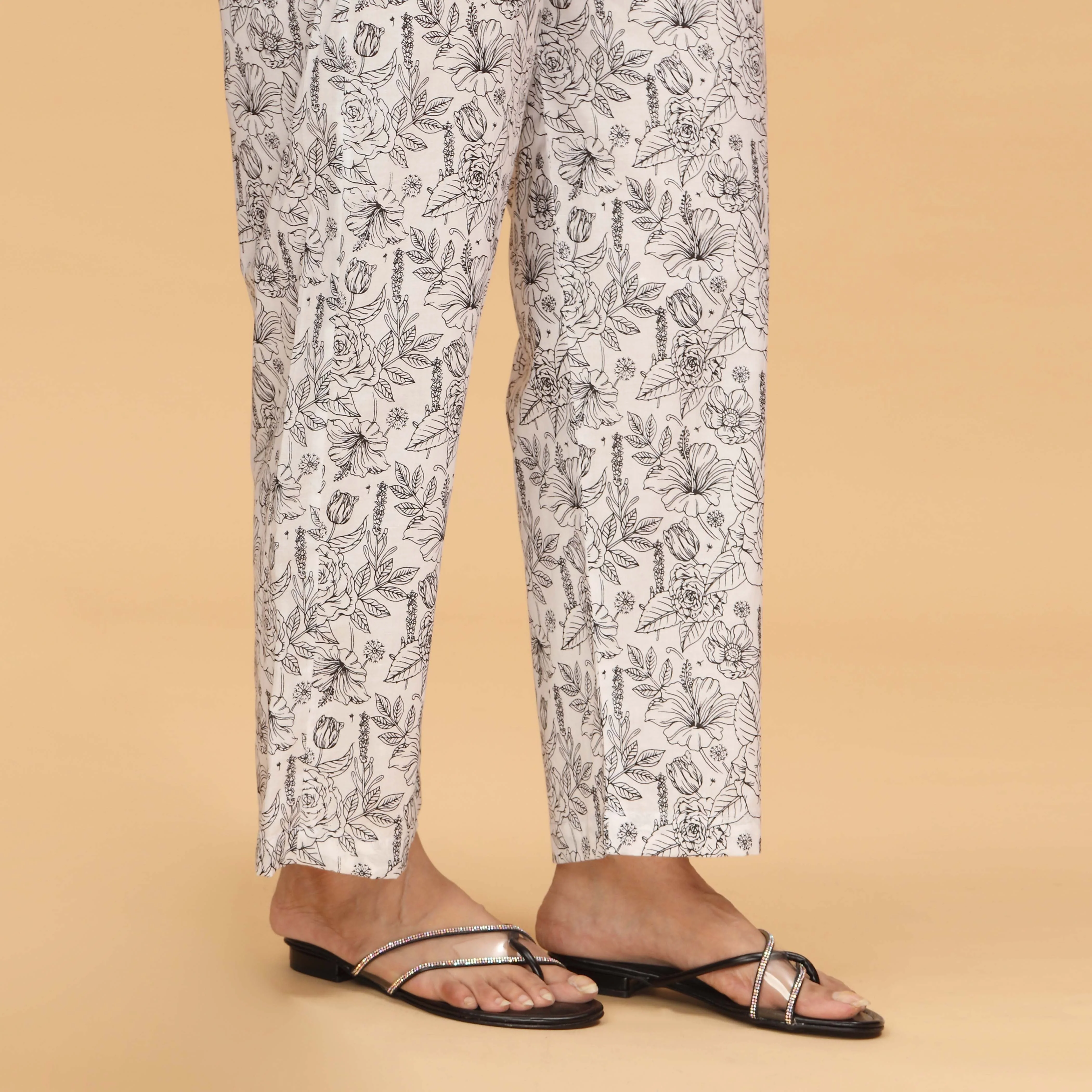 Black Straight Fit Cambric Printed Trouser PS4587 - Image 3