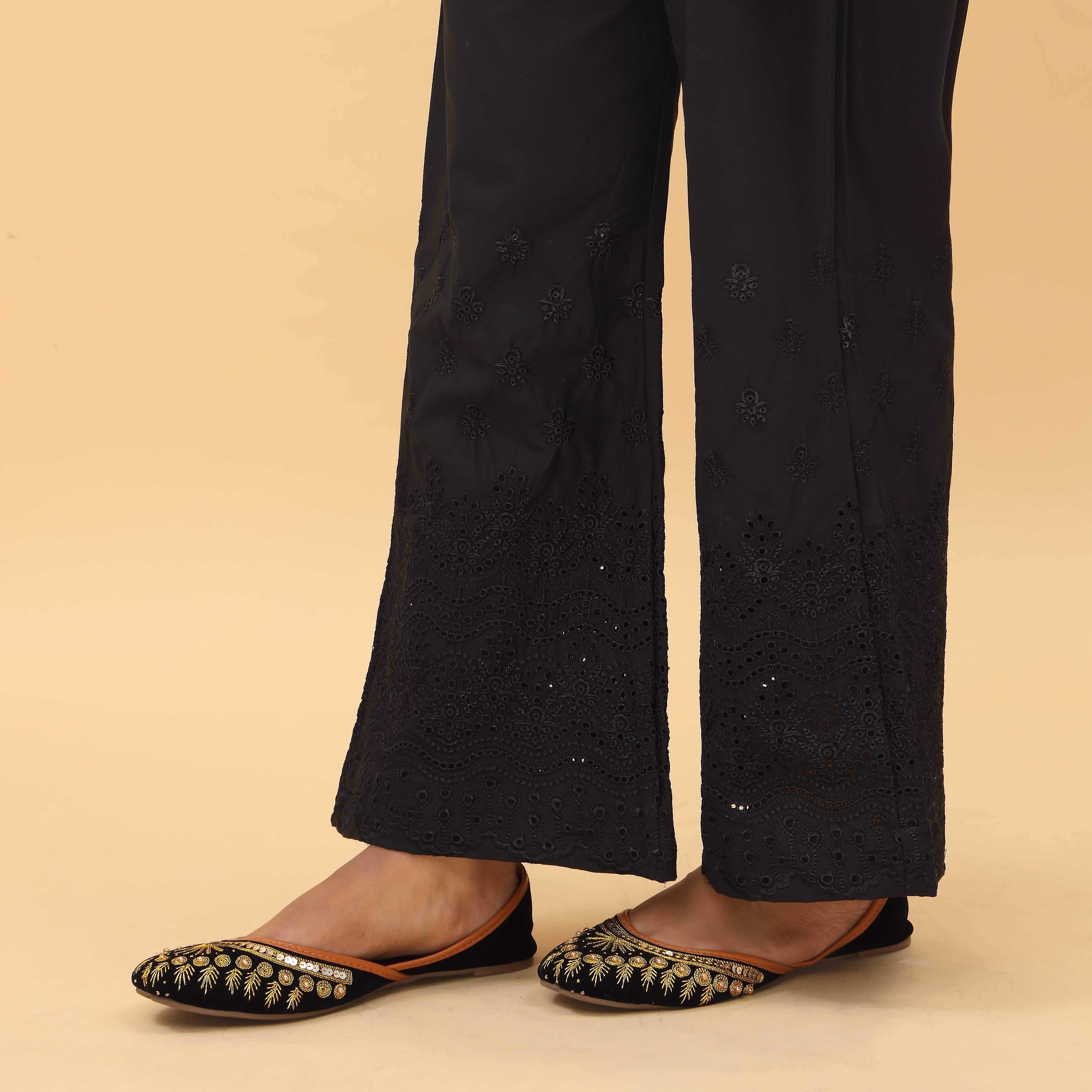 Black Straight Fit Embellished Trouser PL4059 - Image 2