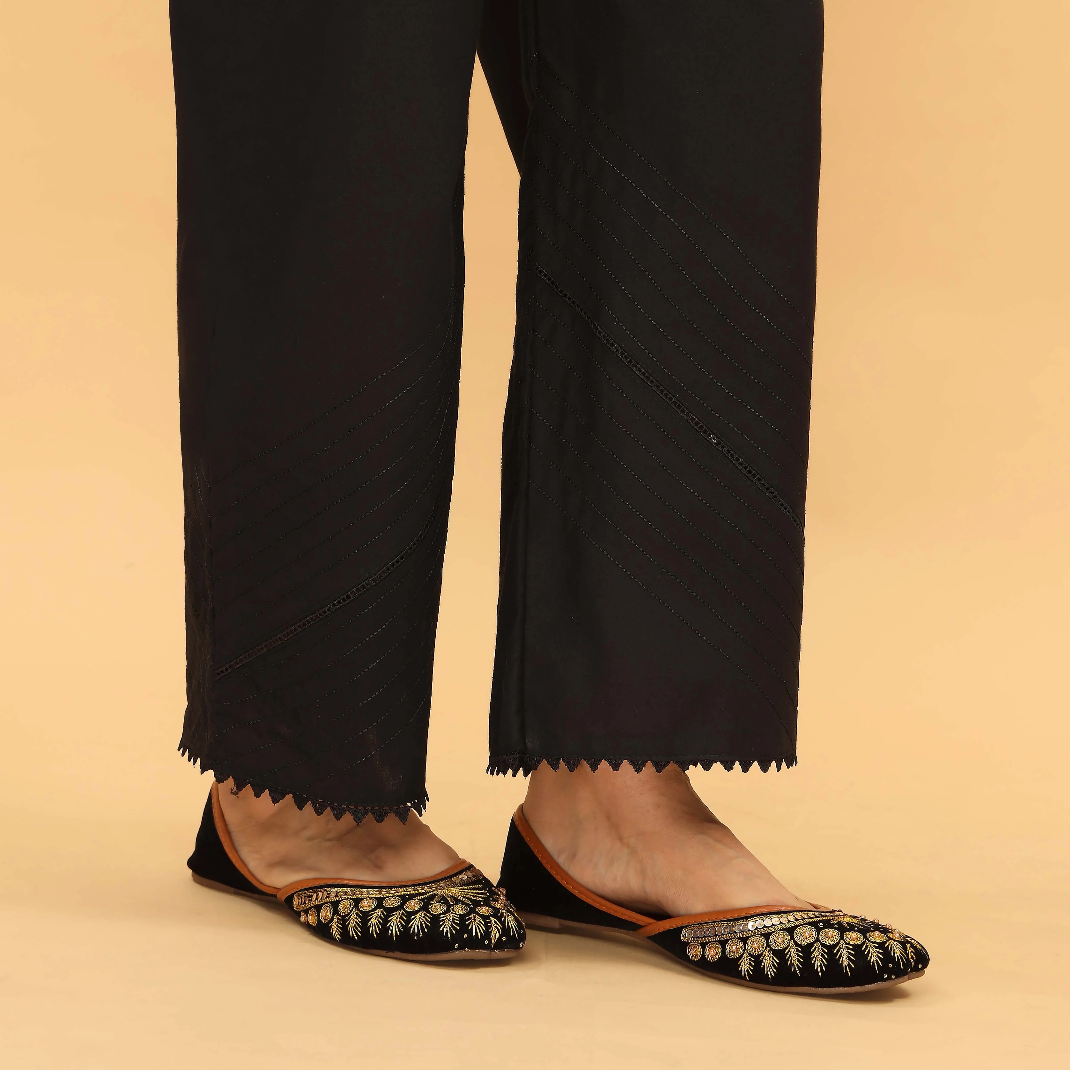 Black Straight Fit Embellished Trouser PL5035 - Image 2