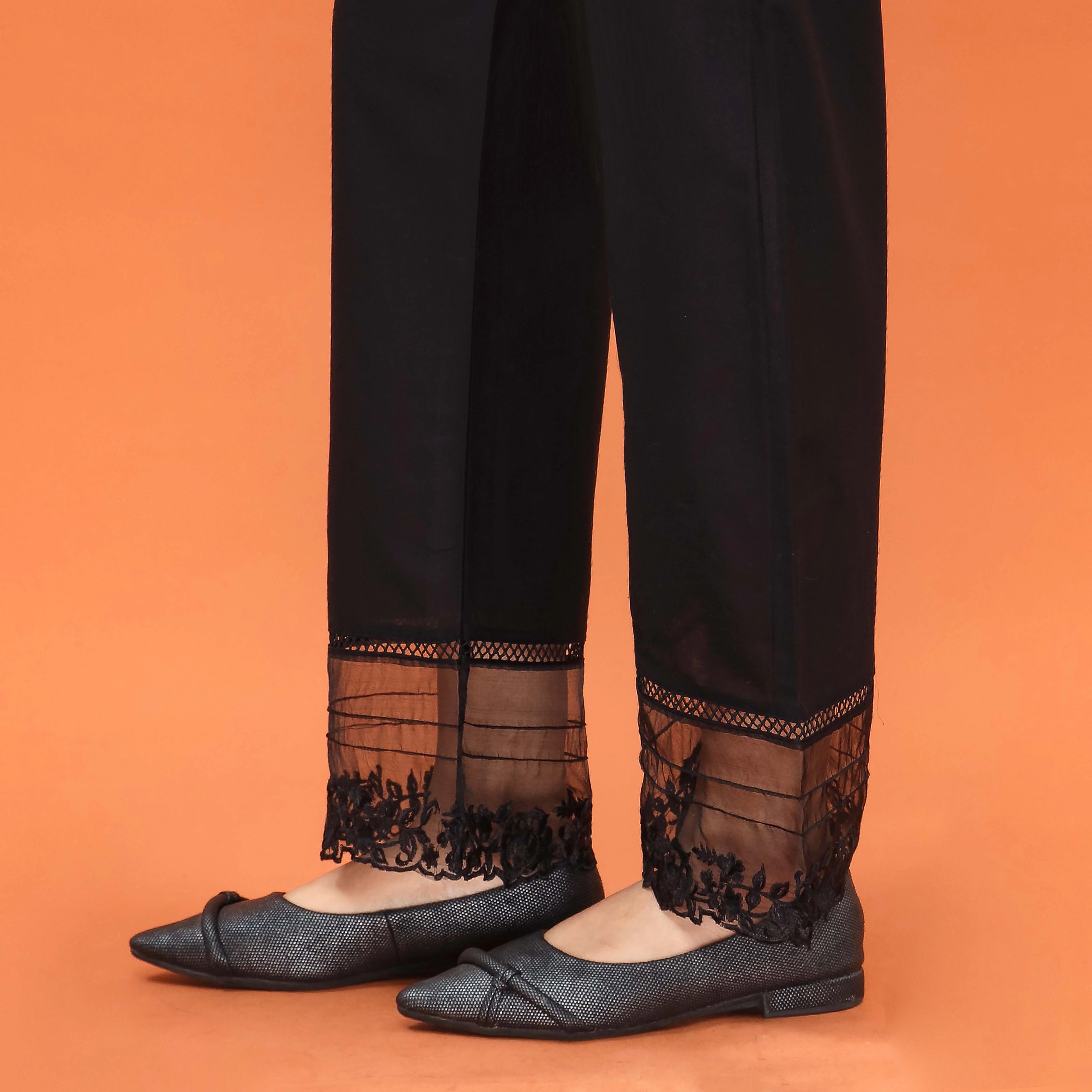 Black Straight Fit Embroidered Trouser PL4084 - Image 3