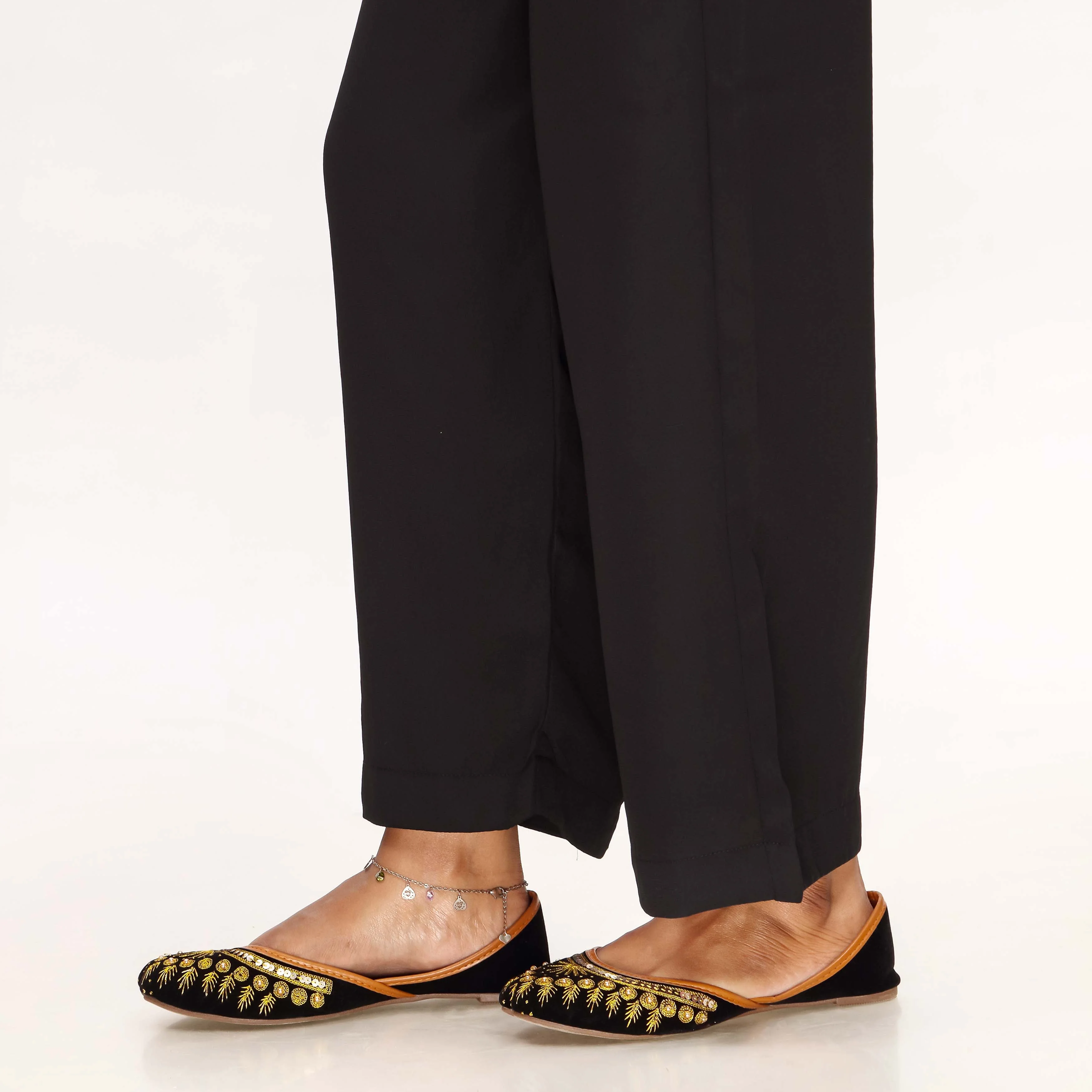 Black Straight Fit Khaddar Embellished Trouser PW4524 - Image 3