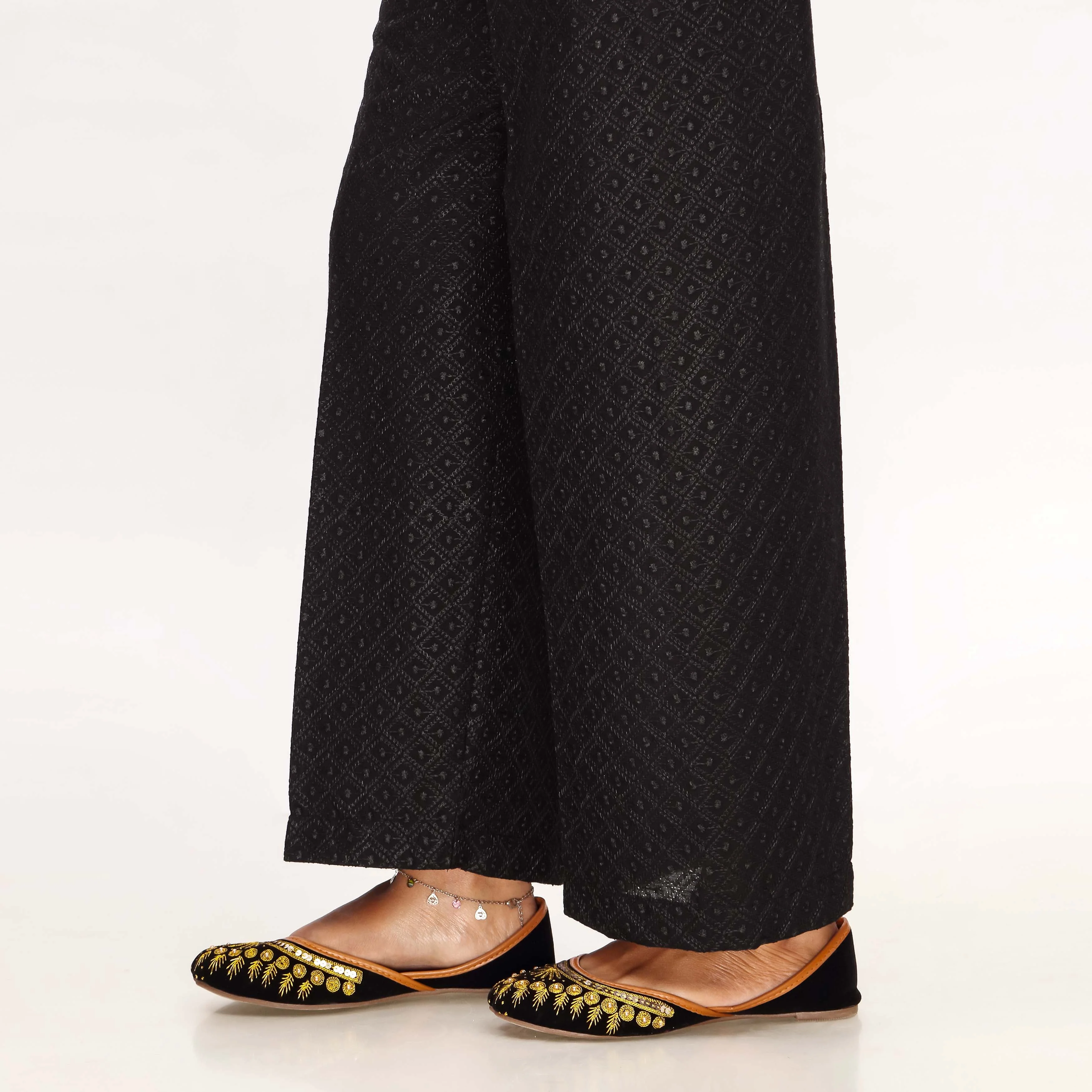 Black Straight Fit Chikan Embellished Trouser PL4053 - Image 2