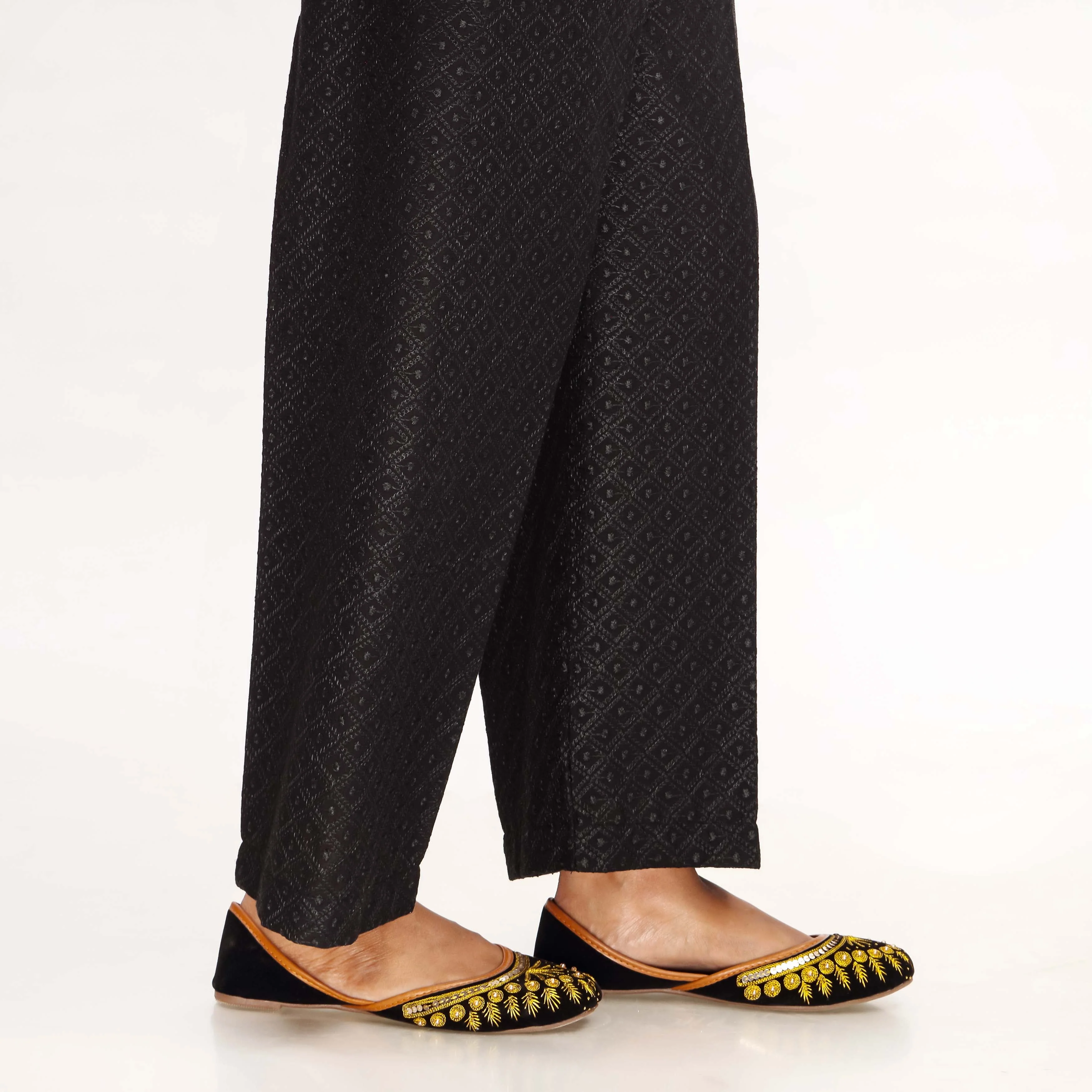 Black Straight Fit Chikan Embellished Trouser PL4053 - Image 3