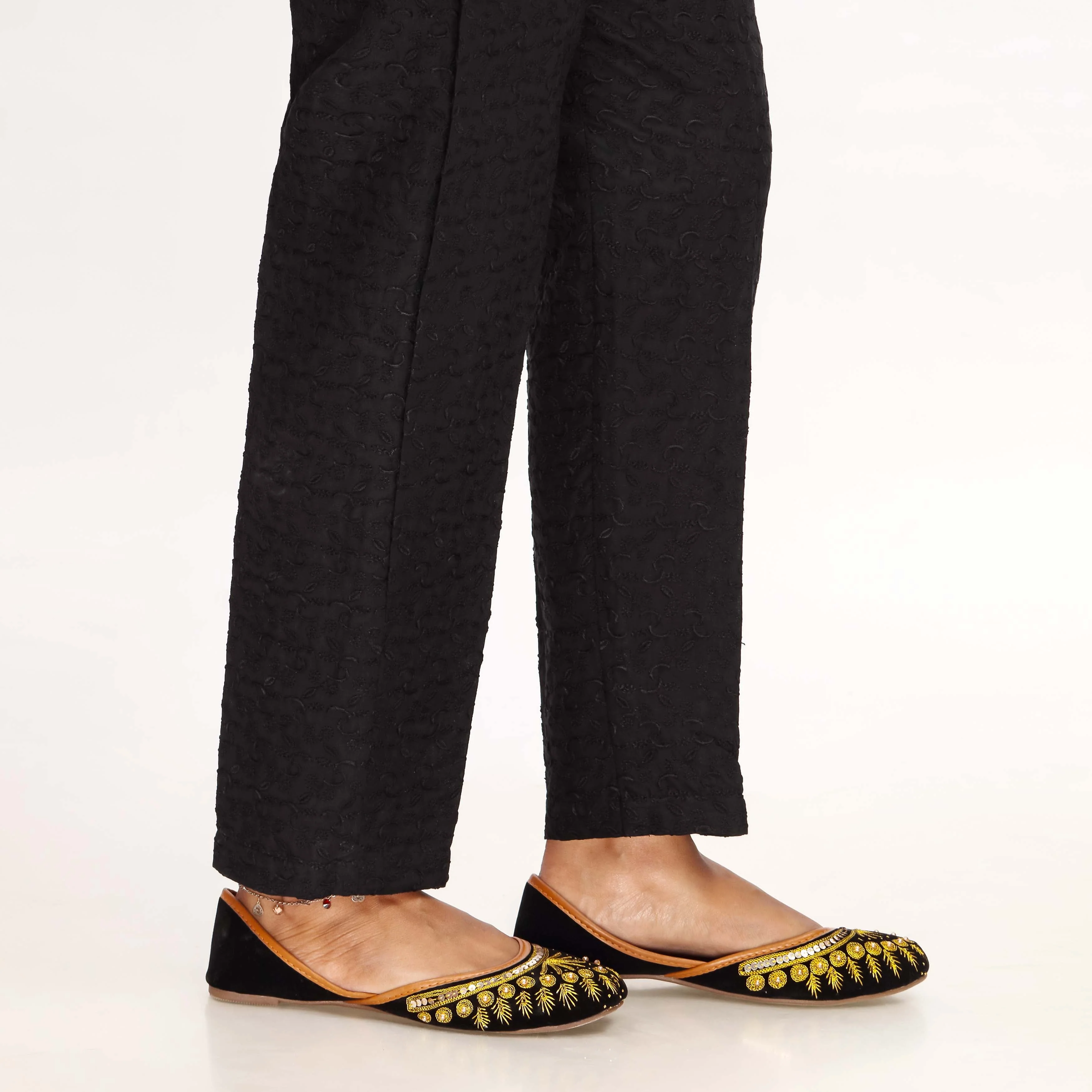 Black Straight Fit Chikan Embellished Trouser PL4055 - Image 3