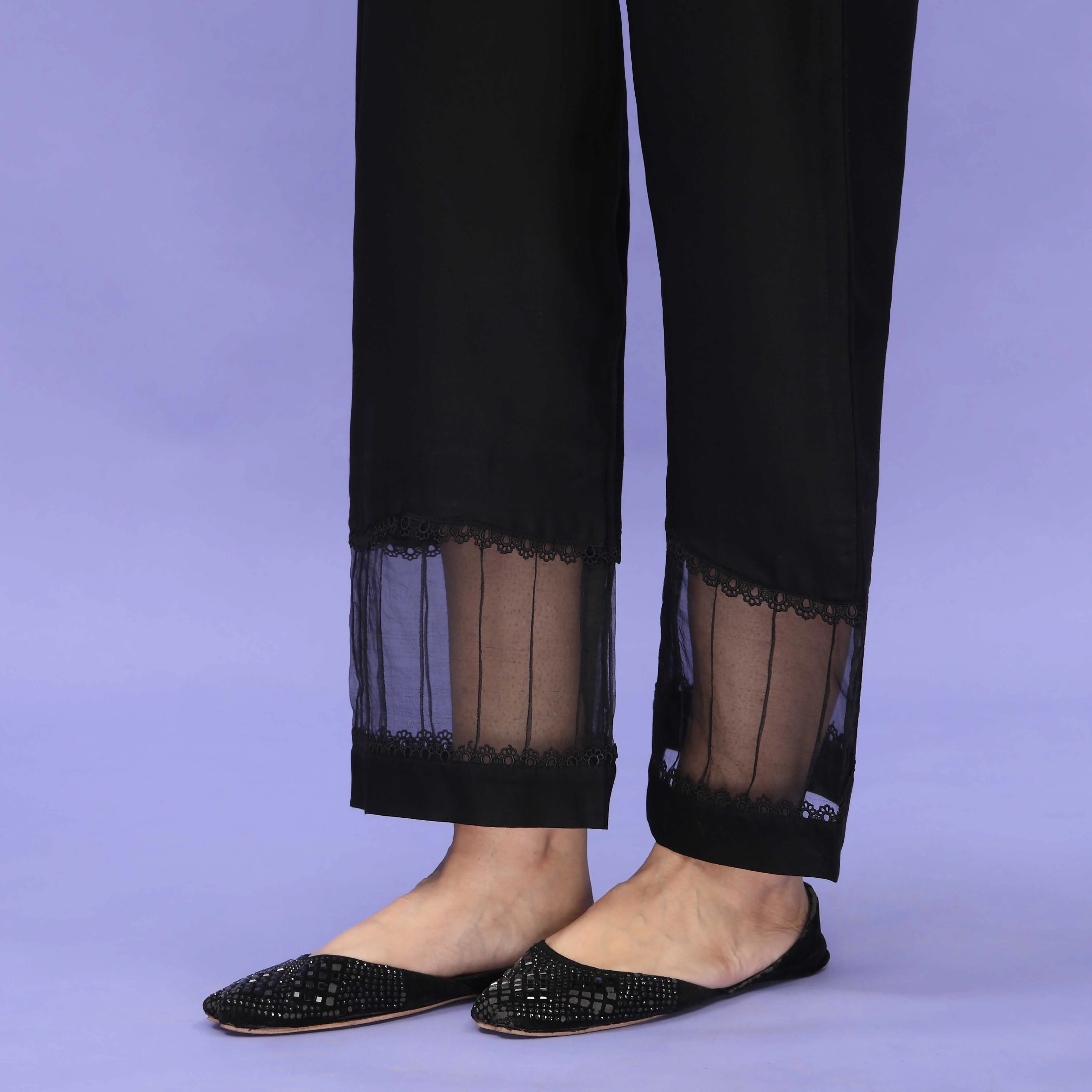 Black Striaght Fit Embellished Cambric Trouser PL4090 - Image 2