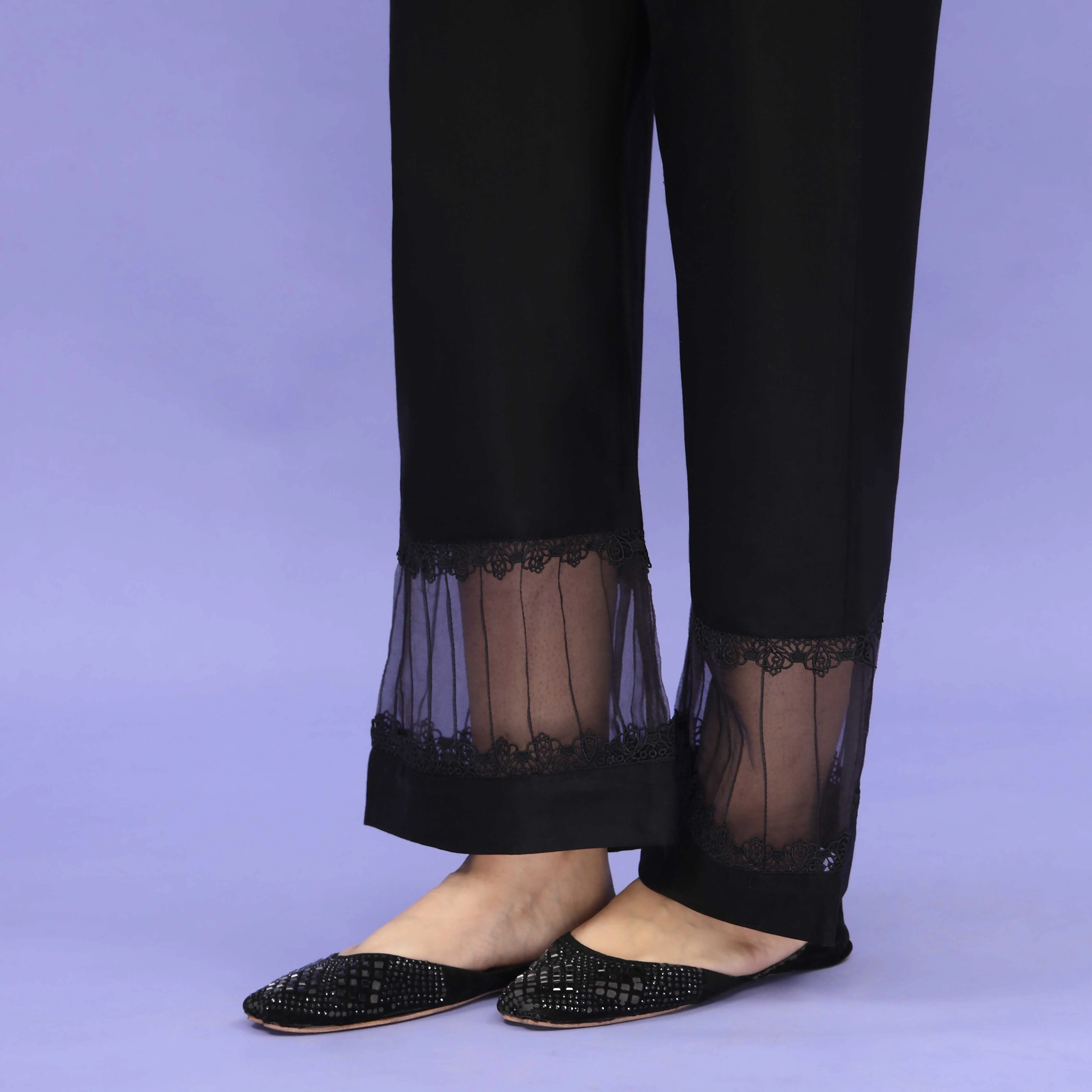 Black Striaght Fit Embellished Cambric Trouser PL4094 - Image 2