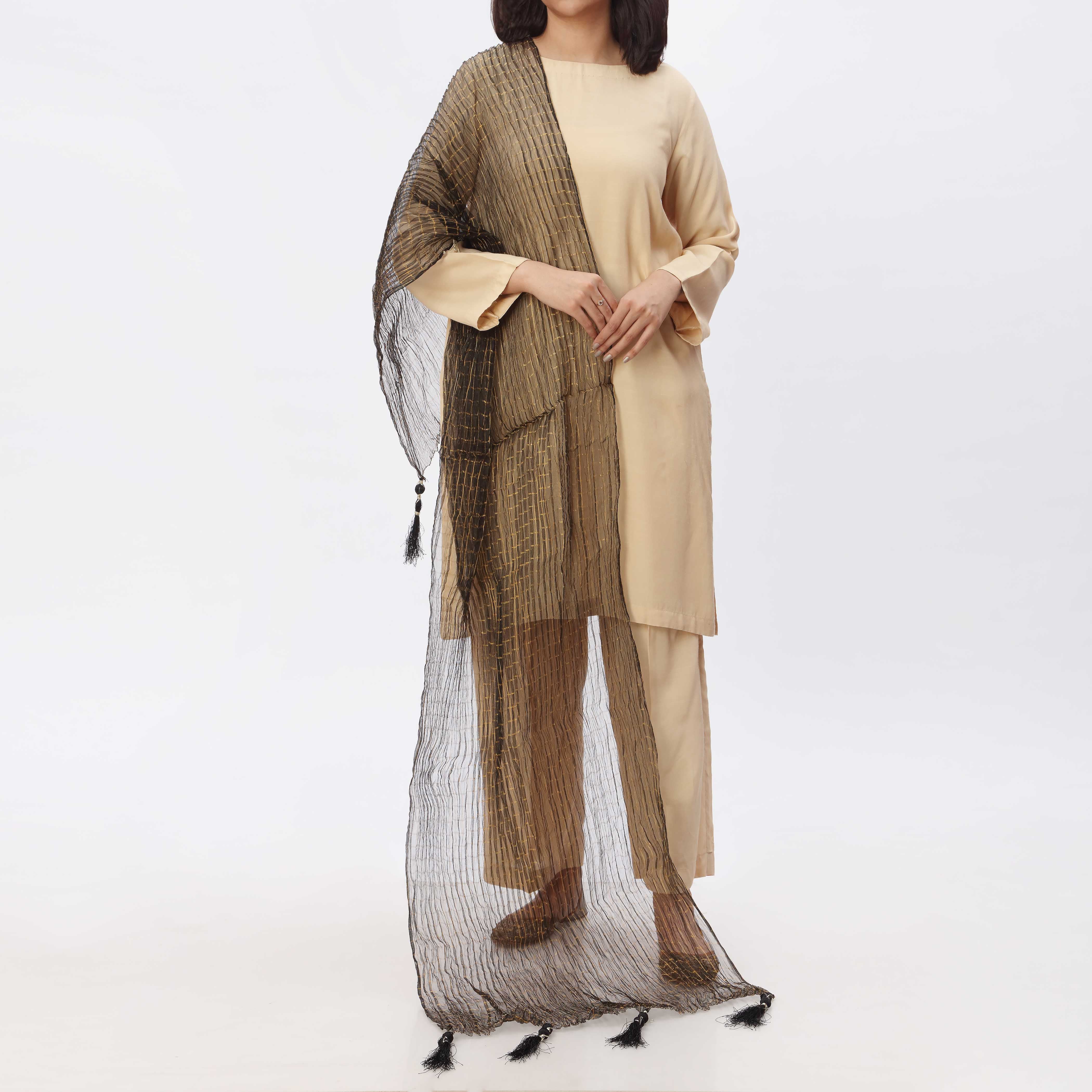 Black Zari Checkered Stole PS3762 - Image 2