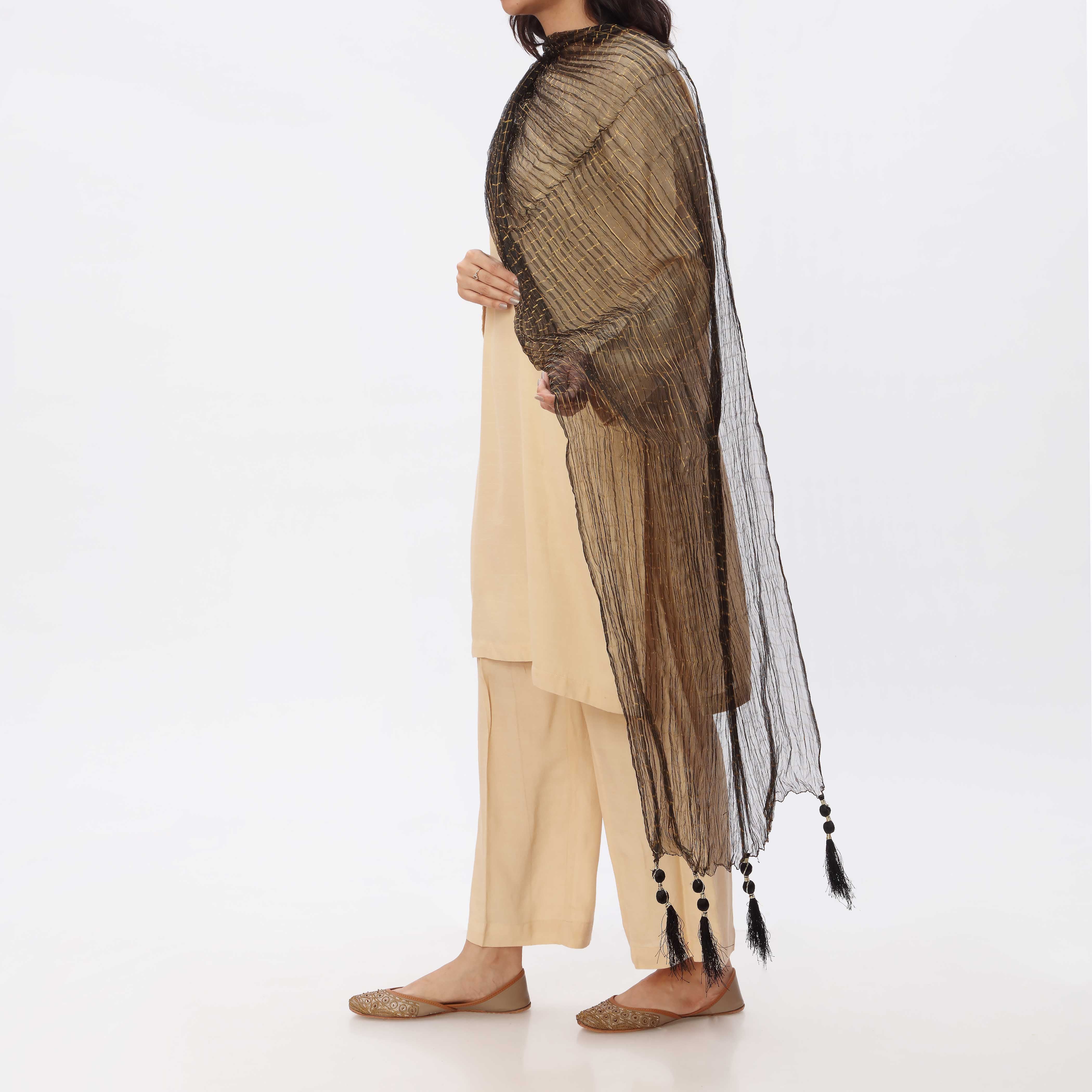 Black Zari Checkered Stole PS3762 - Image 3