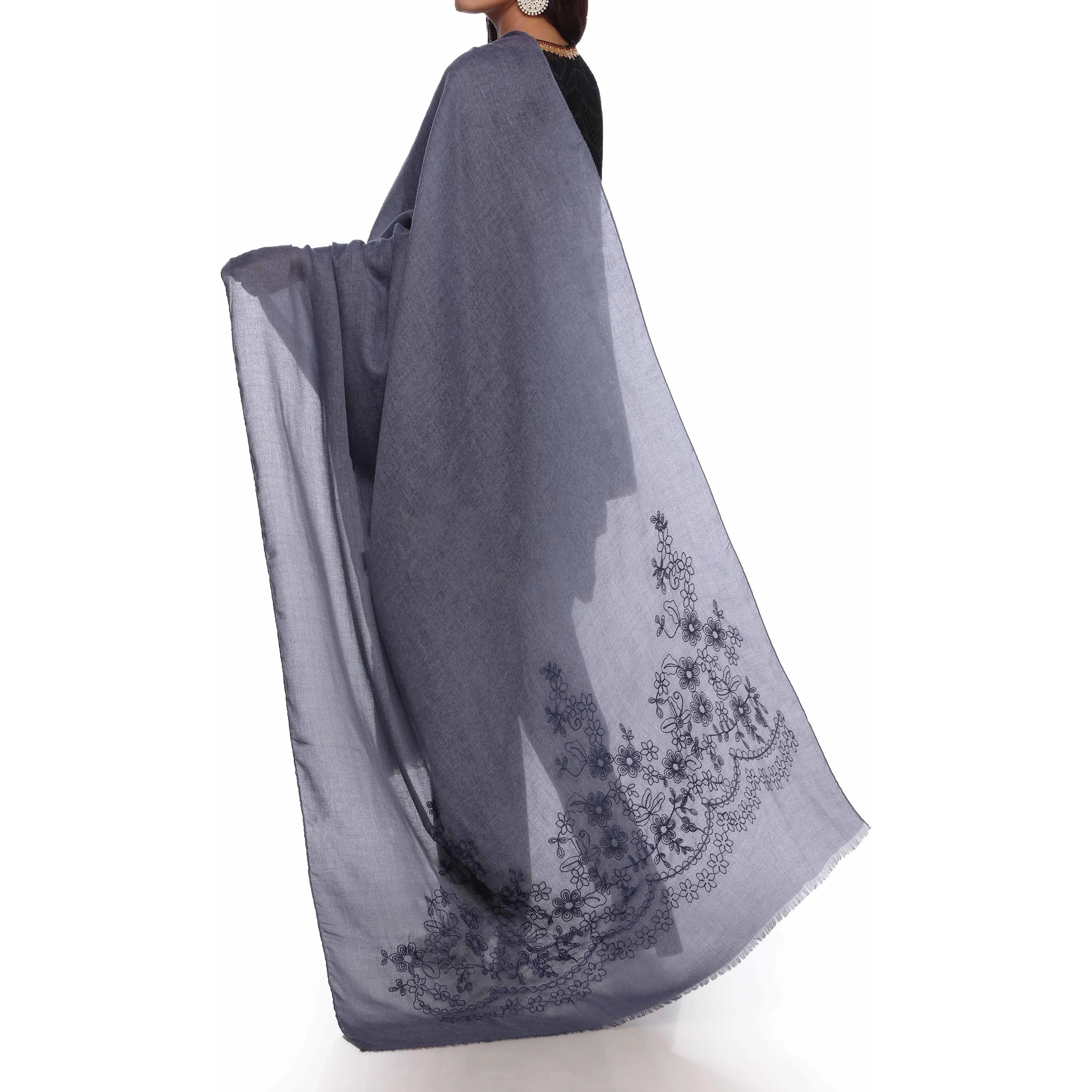Blue Aari Embroidered Shawl PW2736 - Image 3