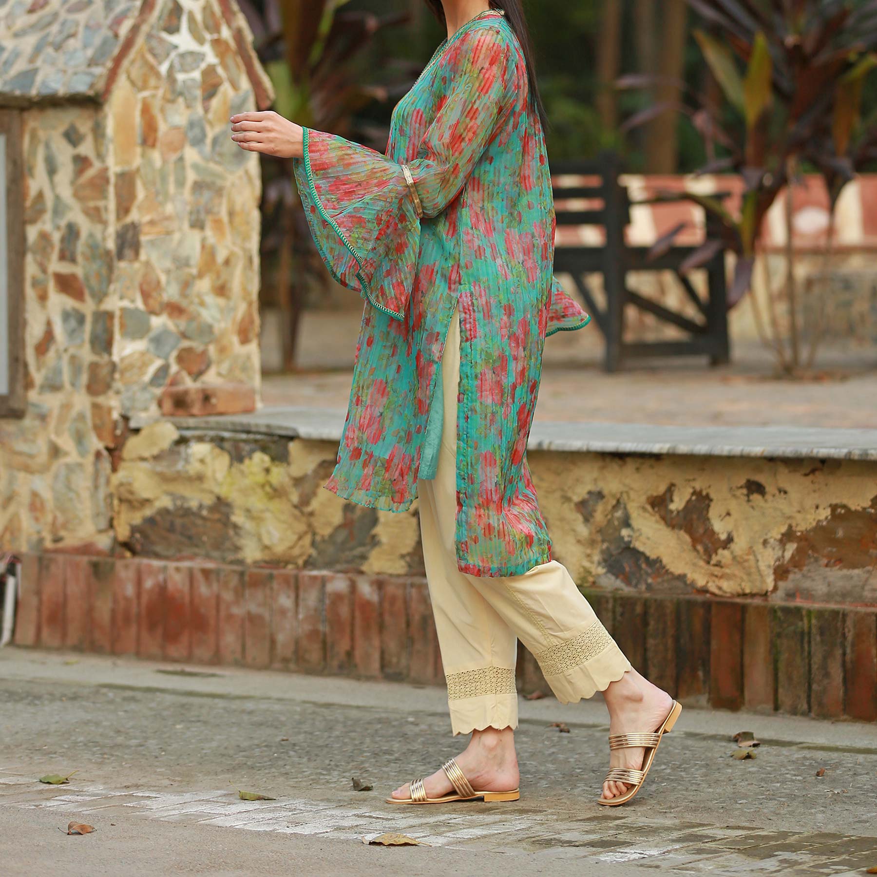 Blue Color Printed Pleted Organza Shirt PS2236 - Image 3