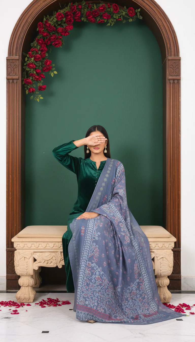 Blue Digital Printed Apple Silk Dupatta PD604112