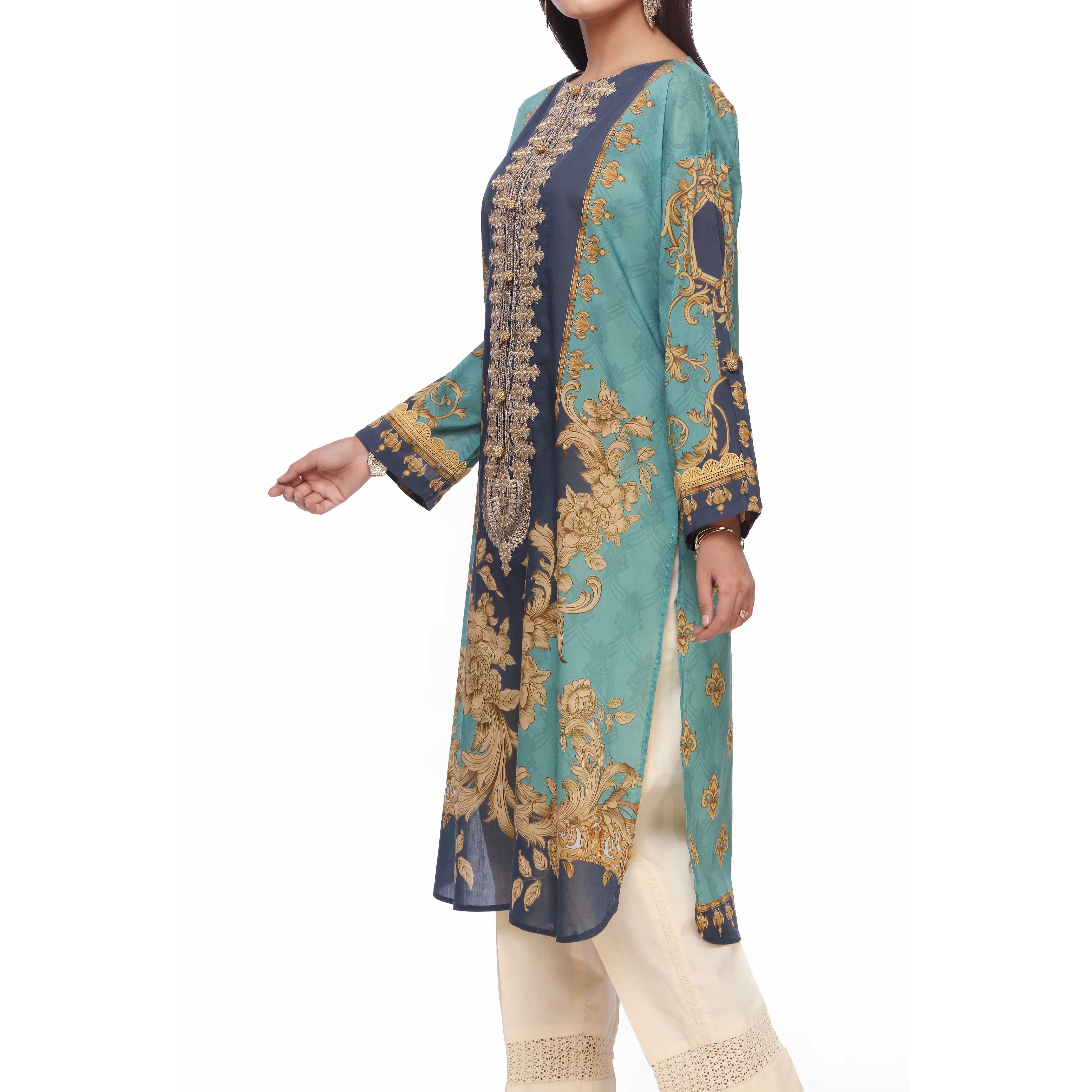 Blue Digital Printed Lawn Embroidered Shirt PS2365 - Image 2