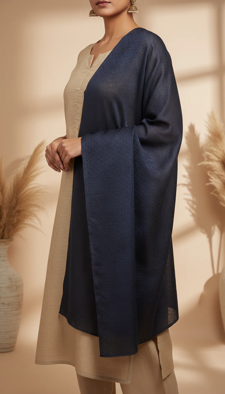 Blue Embellished Cotton Shawl PD6072 - Image 2