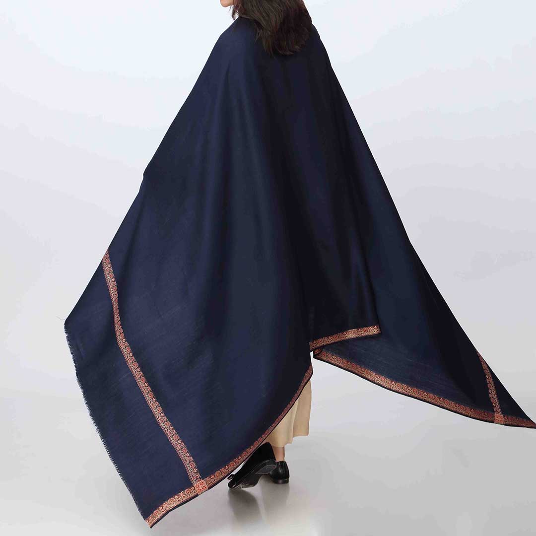 Blue Embroidered Border Shawl PW3702 - Image 2