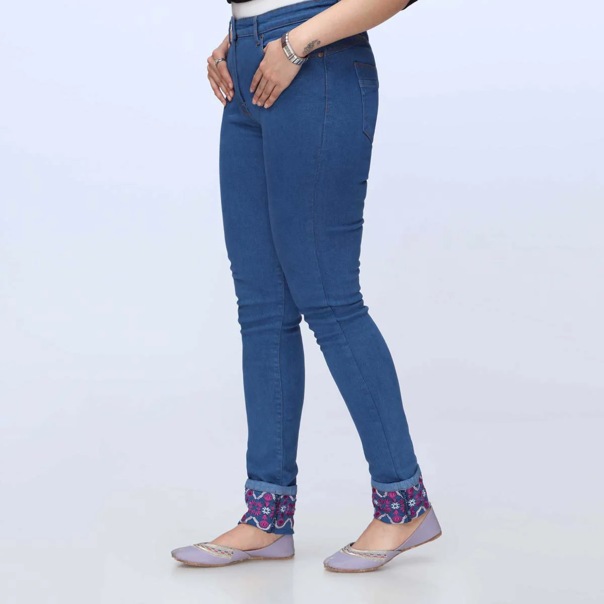 Blue Embroidered Denim Pant PS1543 - Image 2