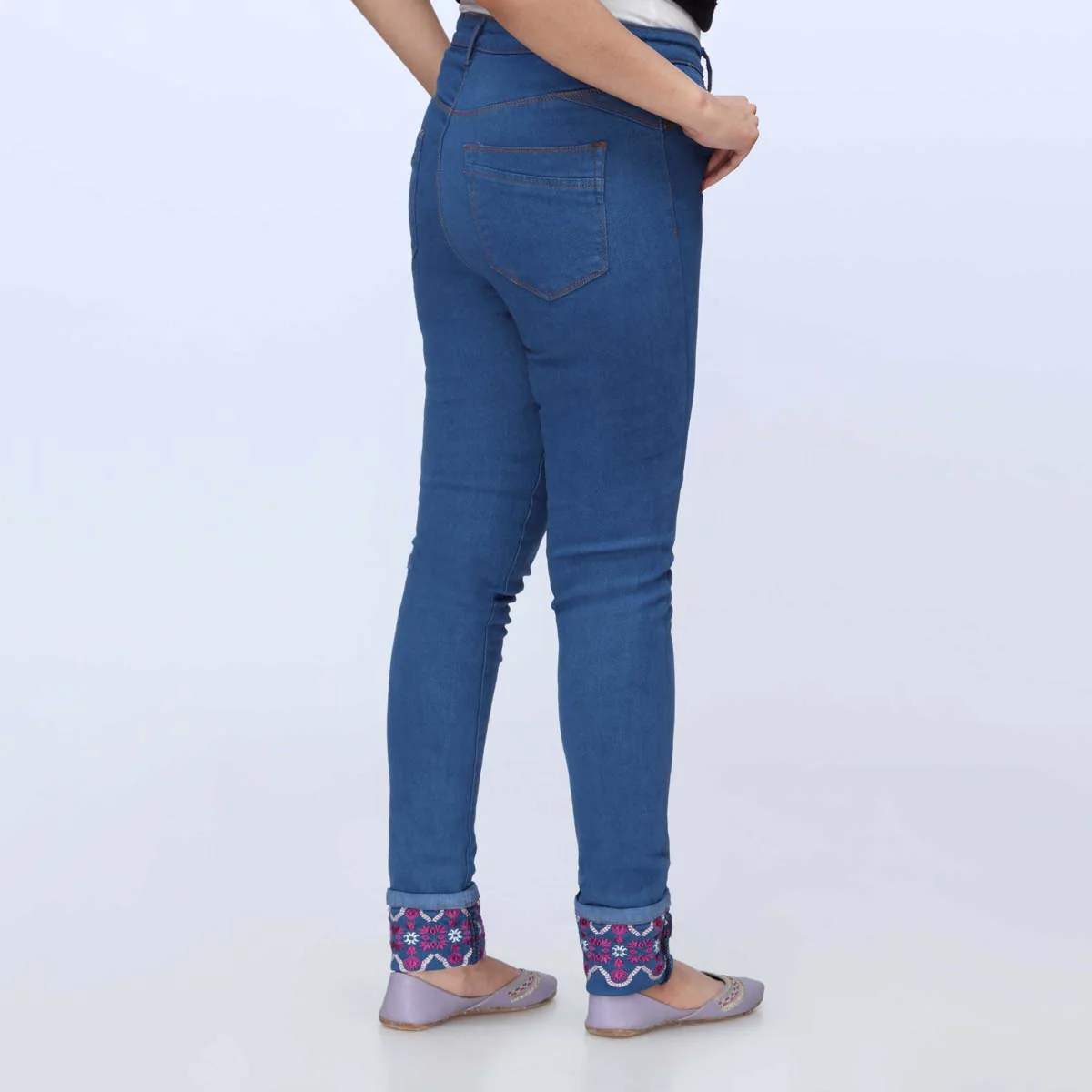 Blue Embroidered Denim Pant PS1543 - Image 3
