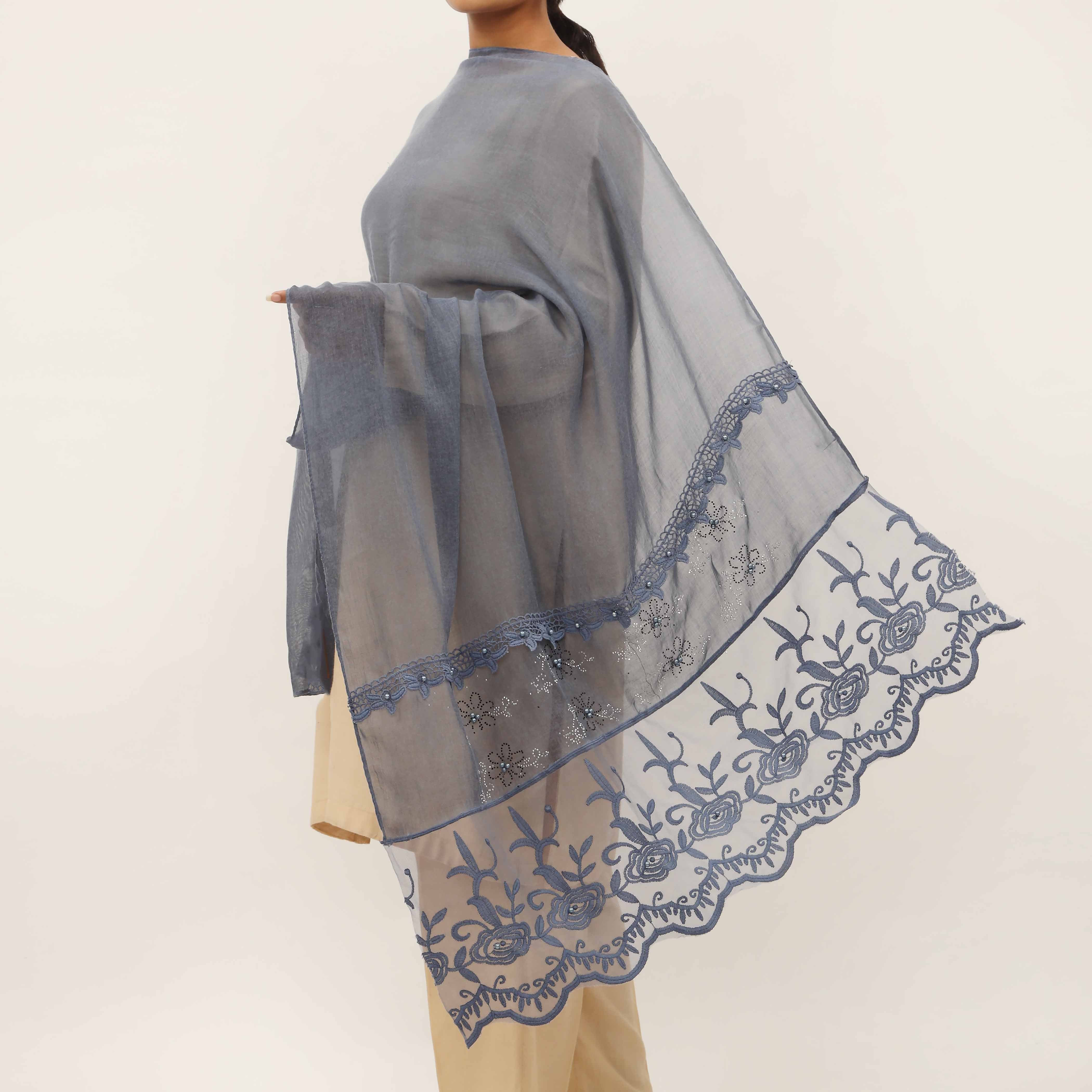 Blue Embroidered Stole PD5292 - Image 2