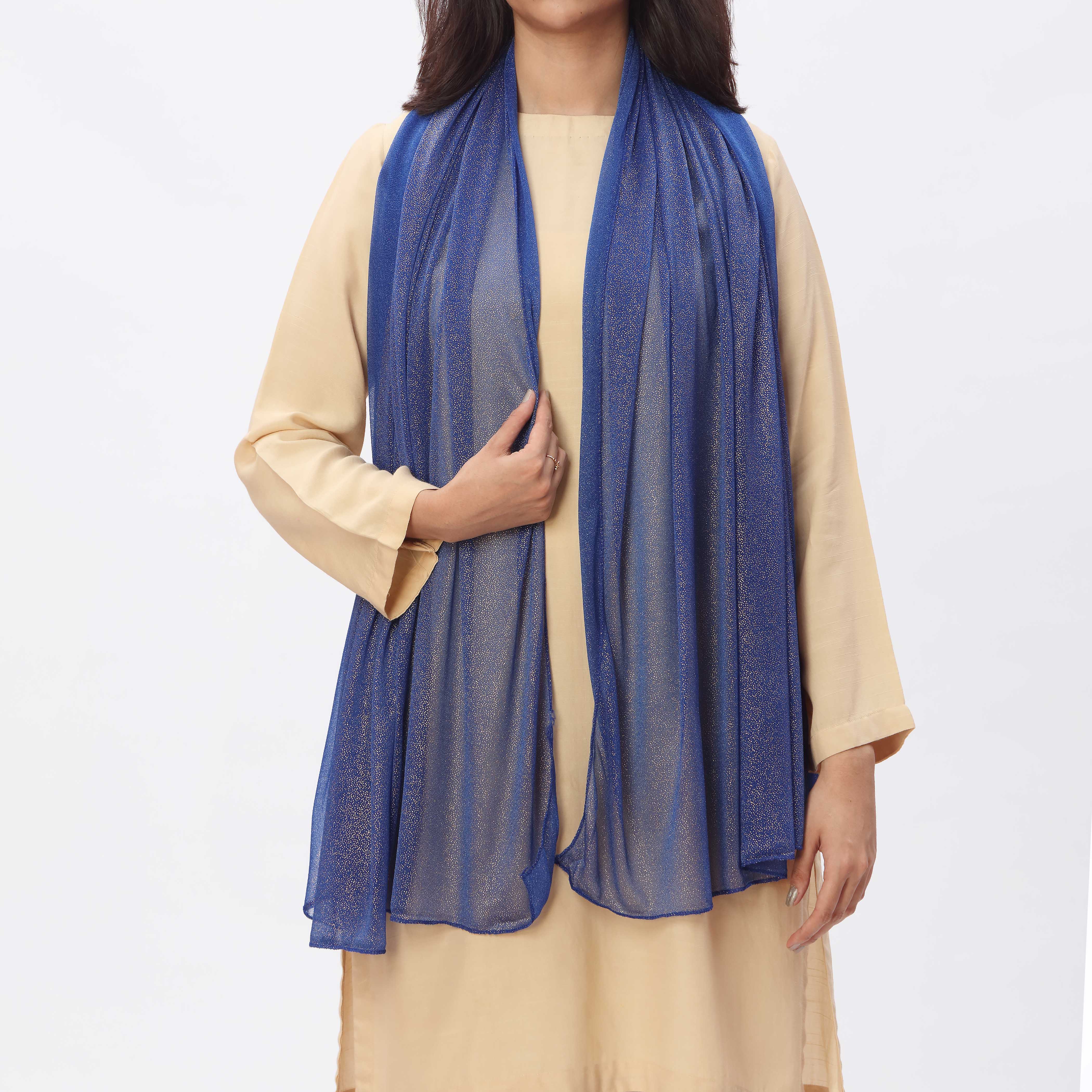 Blue Golden Foil Printed Stole PS3765 - Image 2