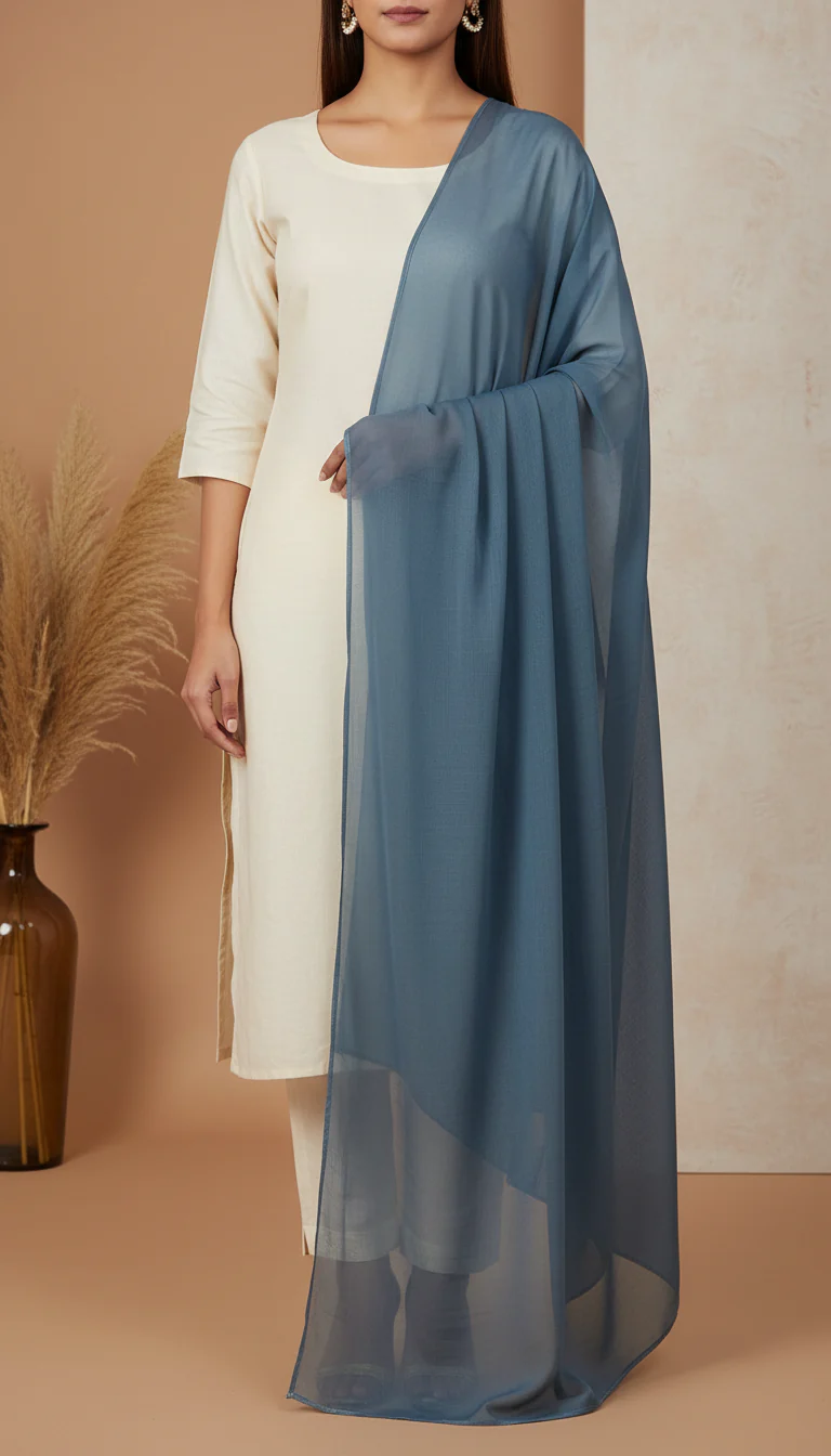 Blue Plain Chiffon Dupatta PD6014 - Image 2