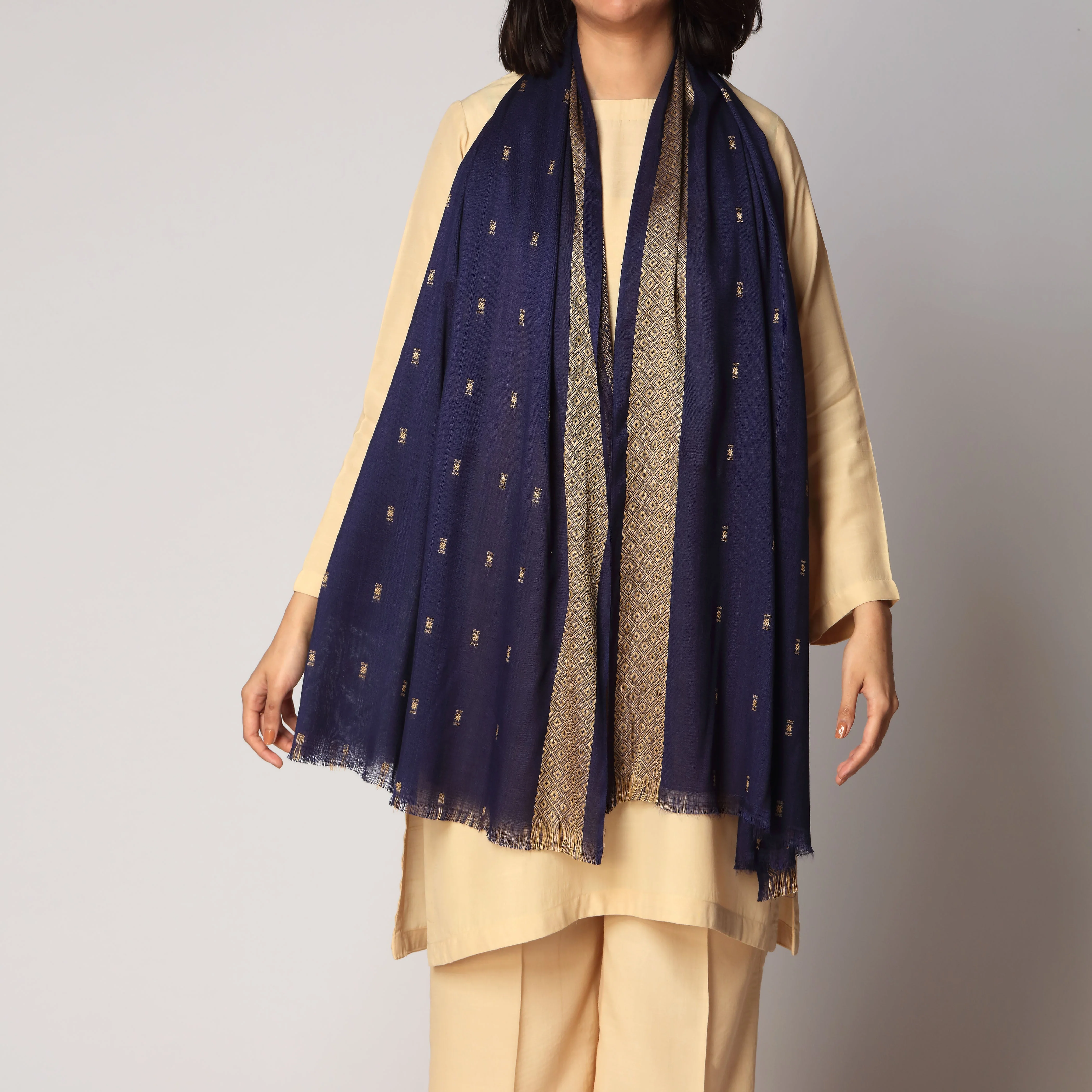 Blue Zari Border Stole PS3766 - Image 2