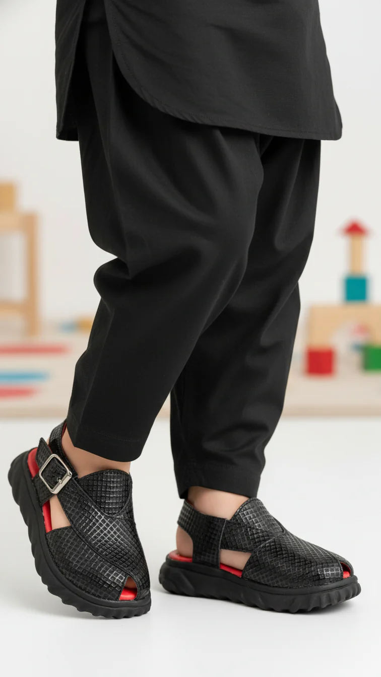 Boys Black Peshawari Chappal KD4738