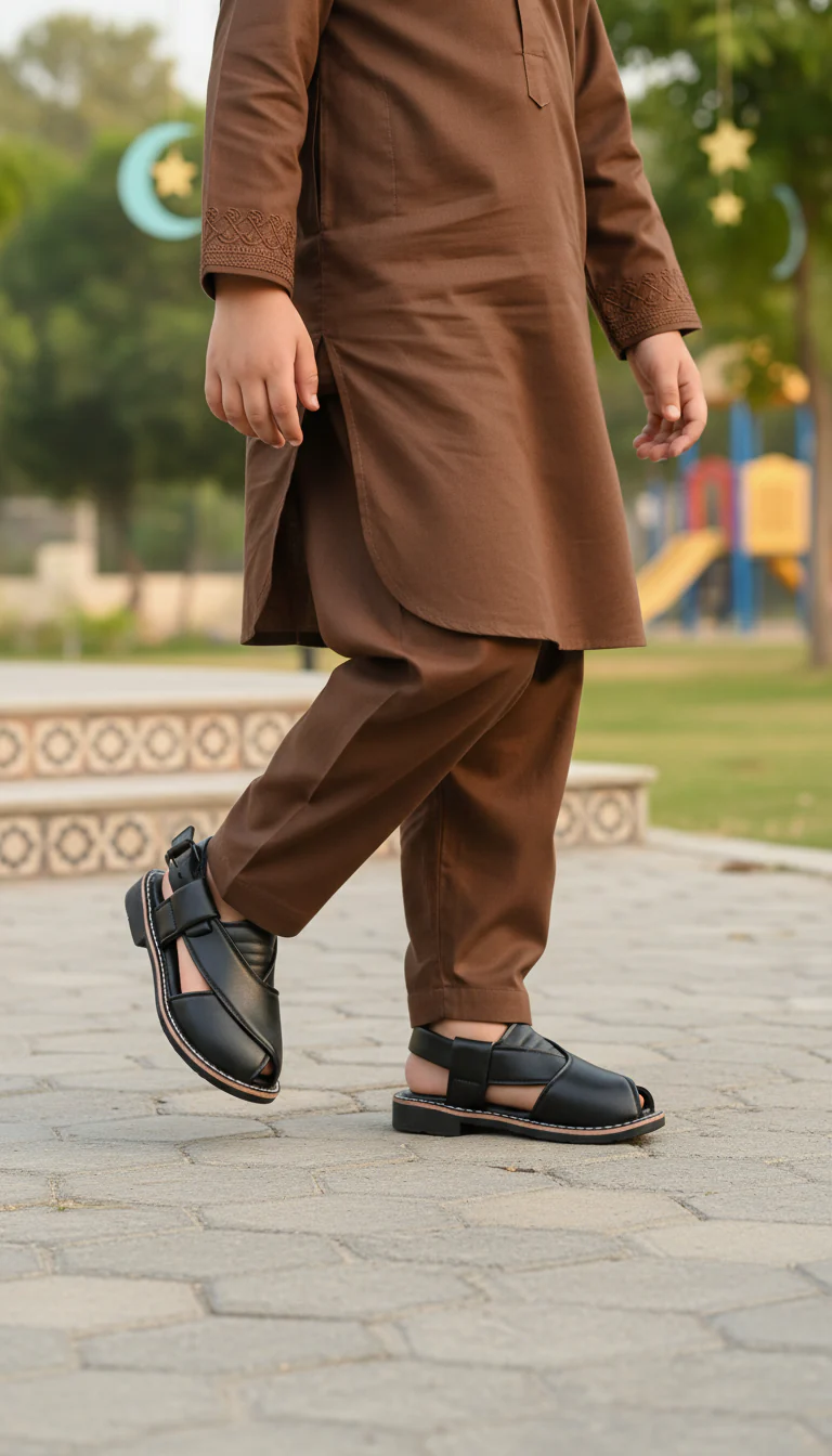 Boys Black Peshawari Chappal KD4951 - Image 2