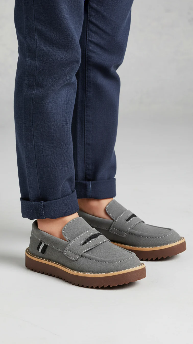 Boys Grey Formal Moccasin KD2604