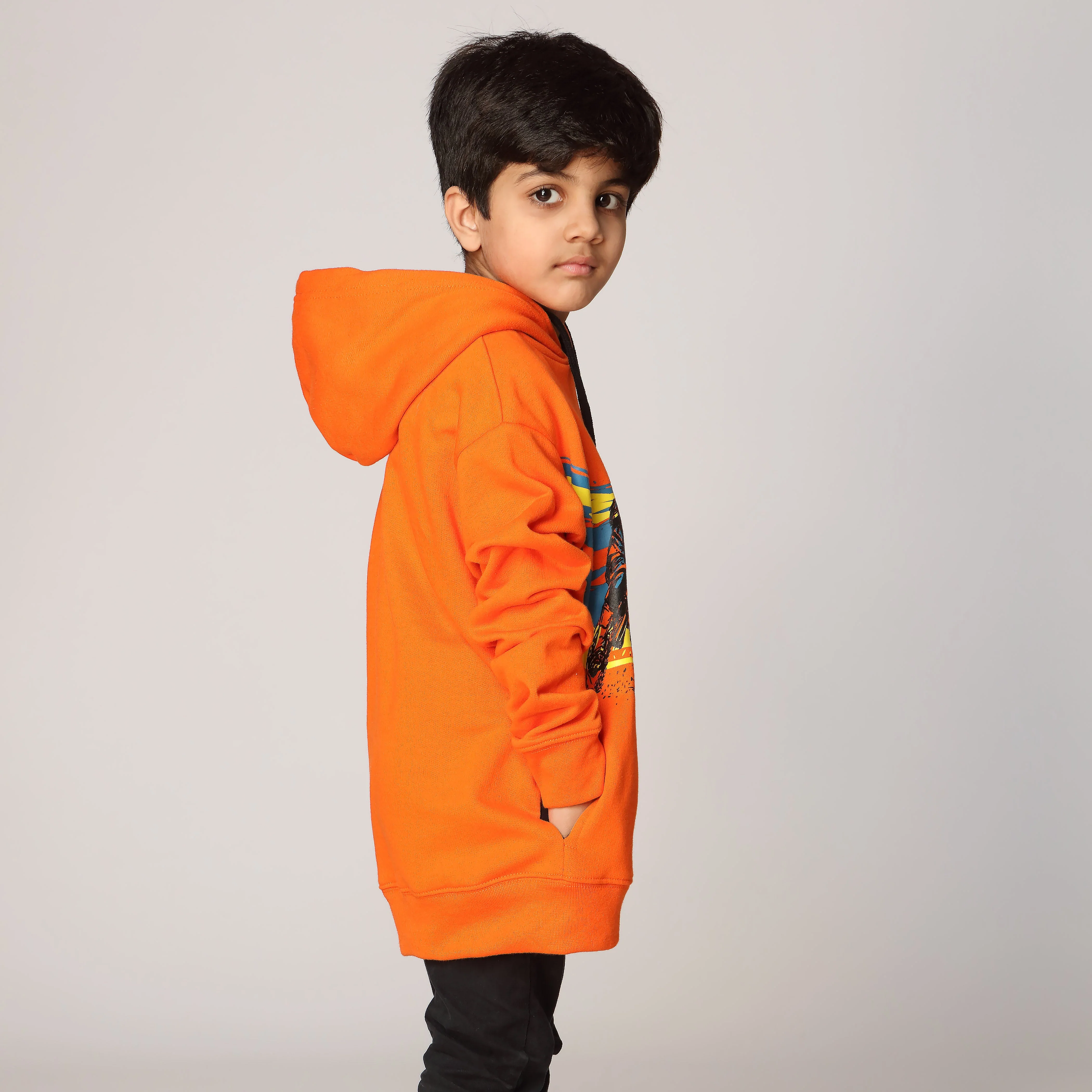 Boys Orange Fleece Puller Hoodie PW2861 - Image 2