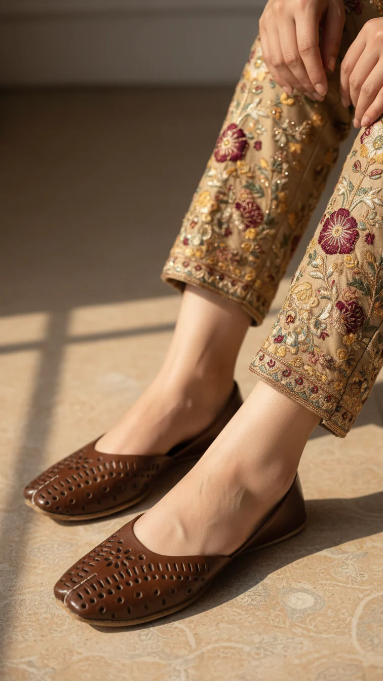 Brown Leather Khussa For Women EC8670