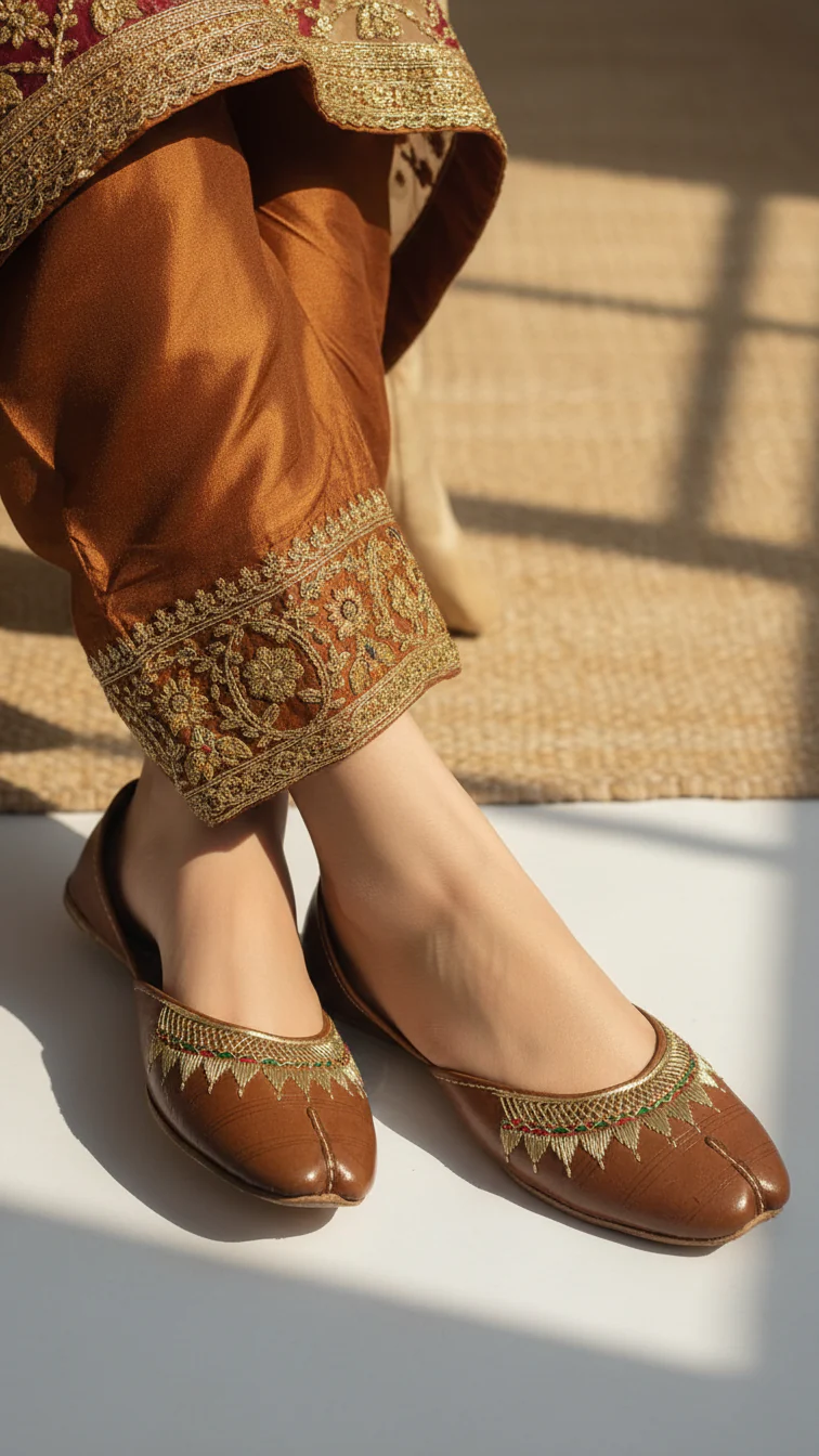 Brown Leather Khussa For Women EC8672