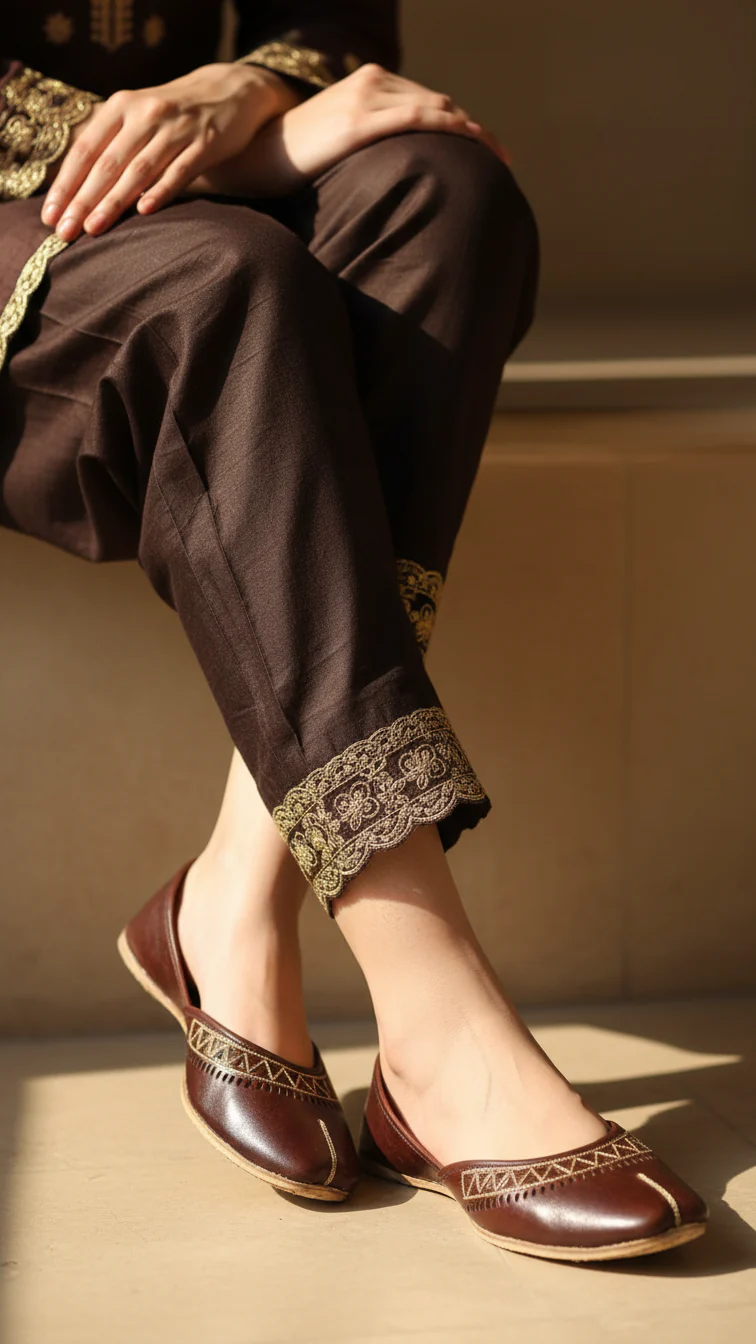 Brown Leather Khussa For Women EC8675