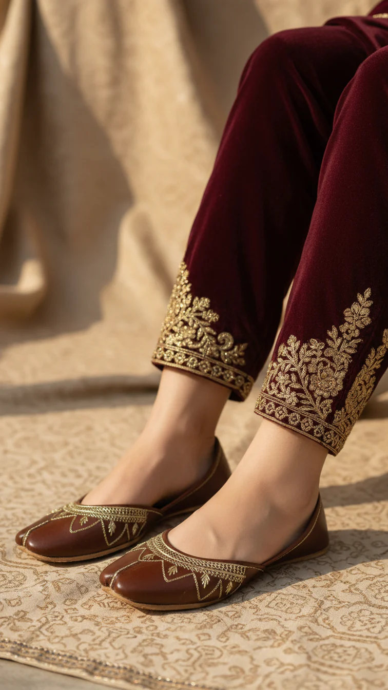 Brown Leather Khussa For Women EC8677