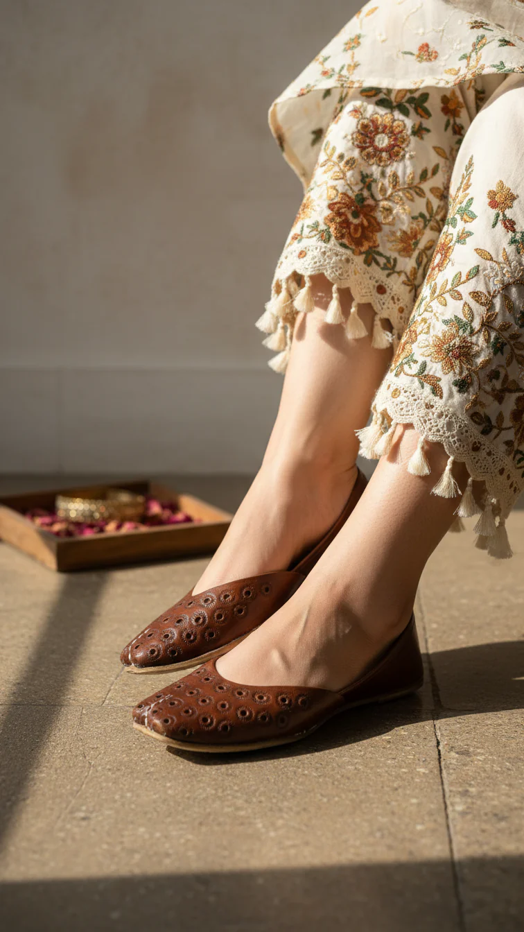 Brown Leather Khussa For Women EC8682