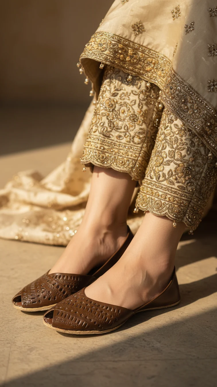 Brown Leather Khussa For Women EC8692