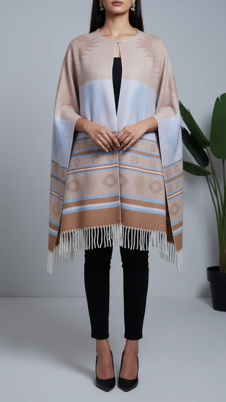 Brown Winter Cape shawl PW5906 - Image 2