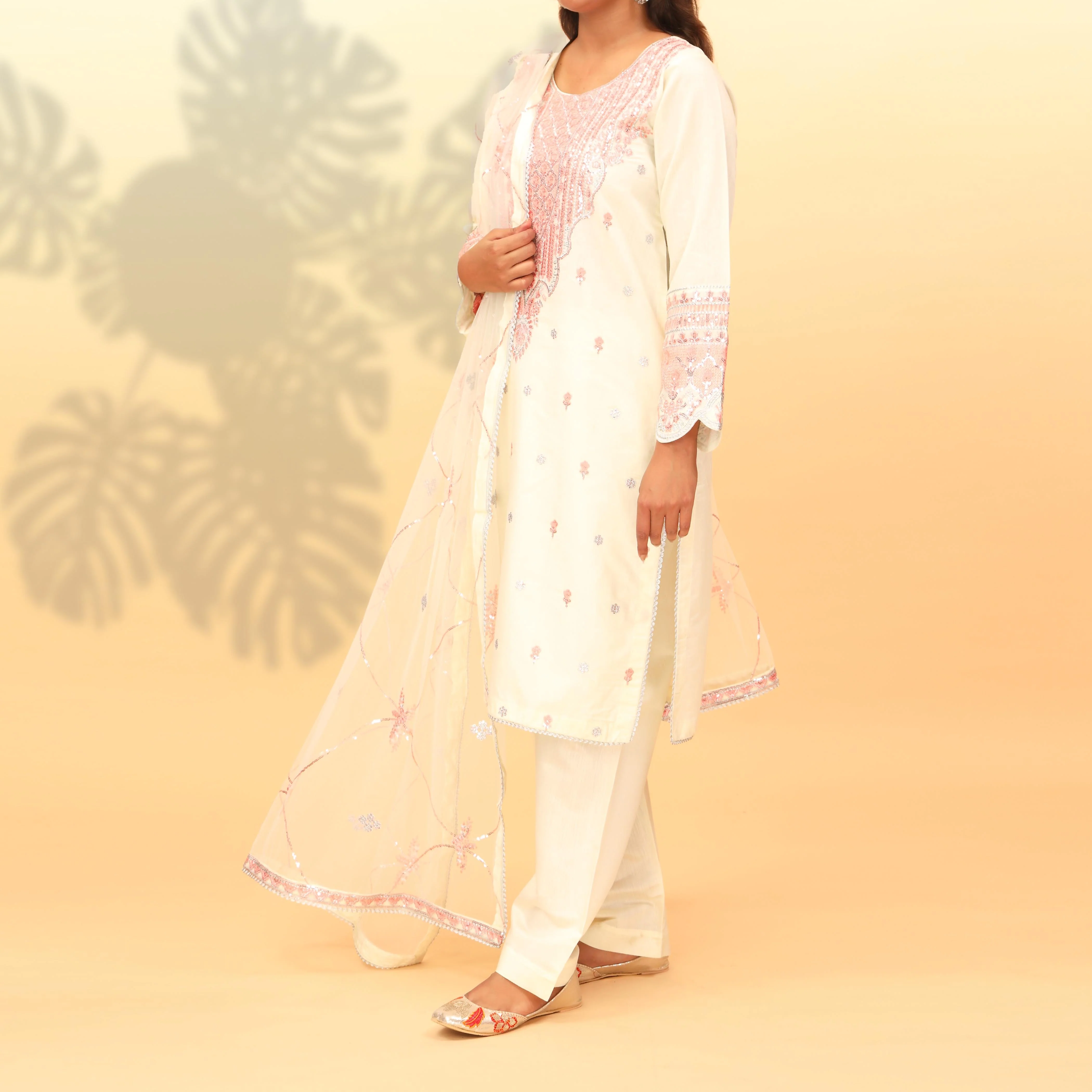 3PC- Embellished Khaddi Net Suit PF4015 - Image 2