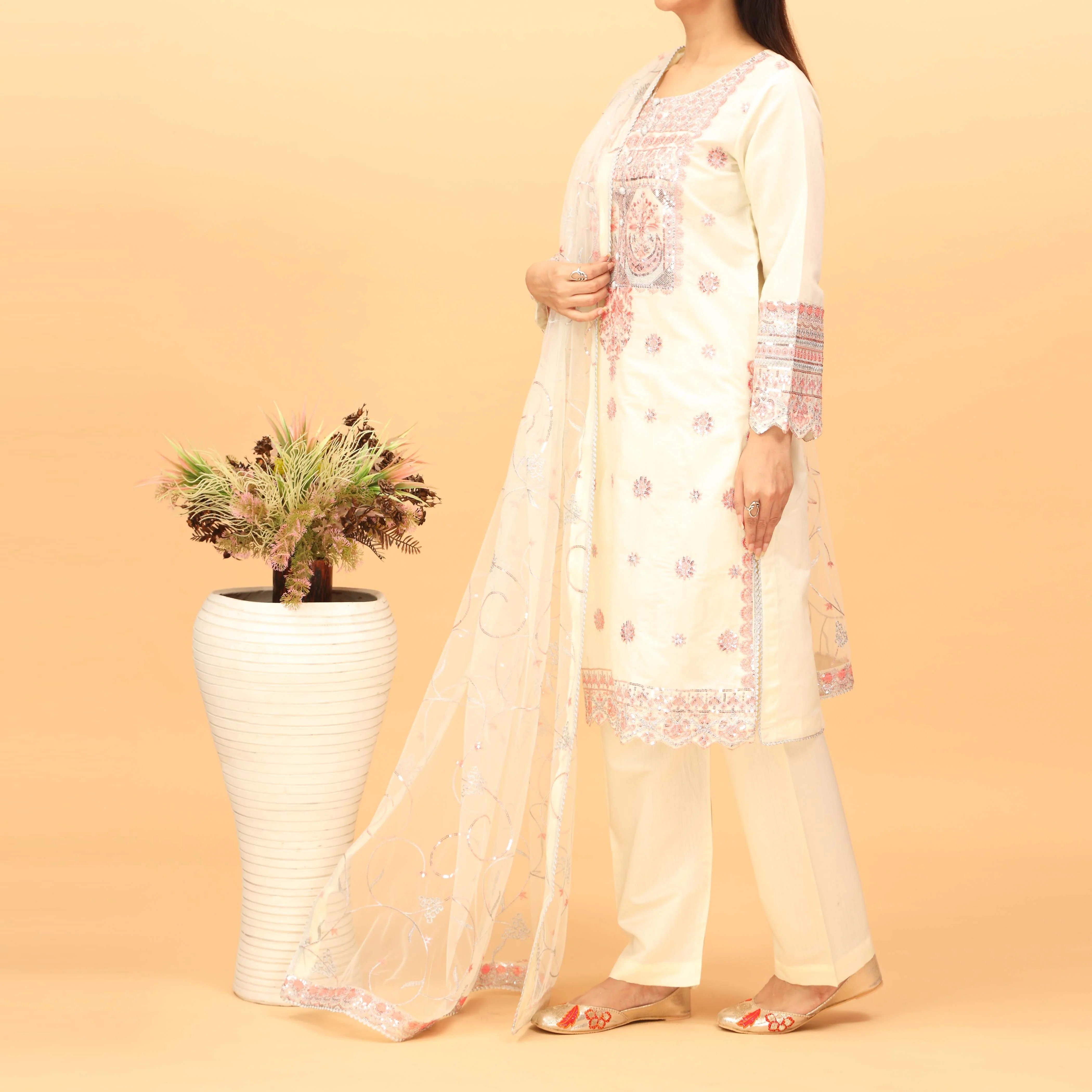 3PC Khaddi Net Embellished Suit PF4017 - Image 2