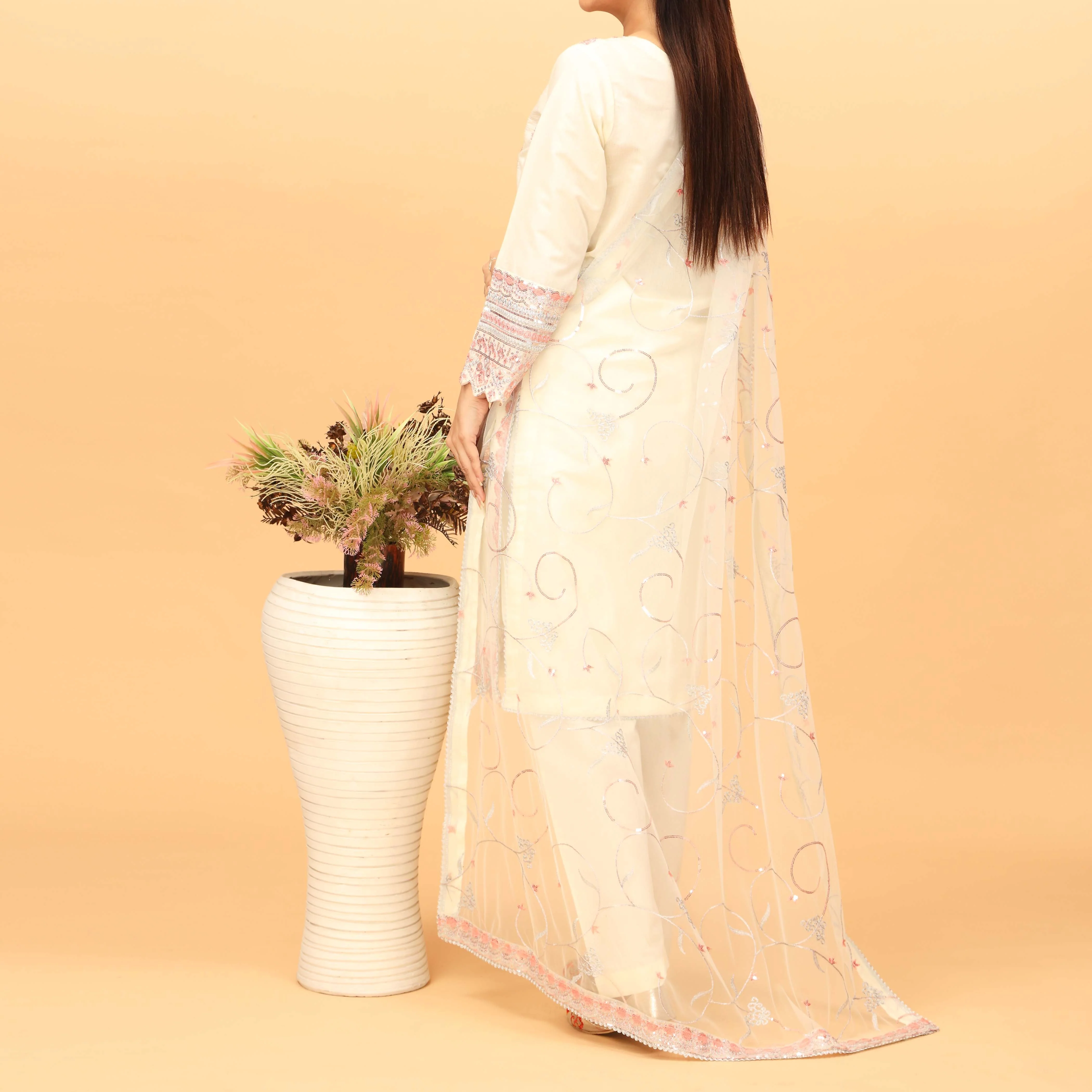 3PC Khaddi Net Embellished Suit PF4017 - Image 3