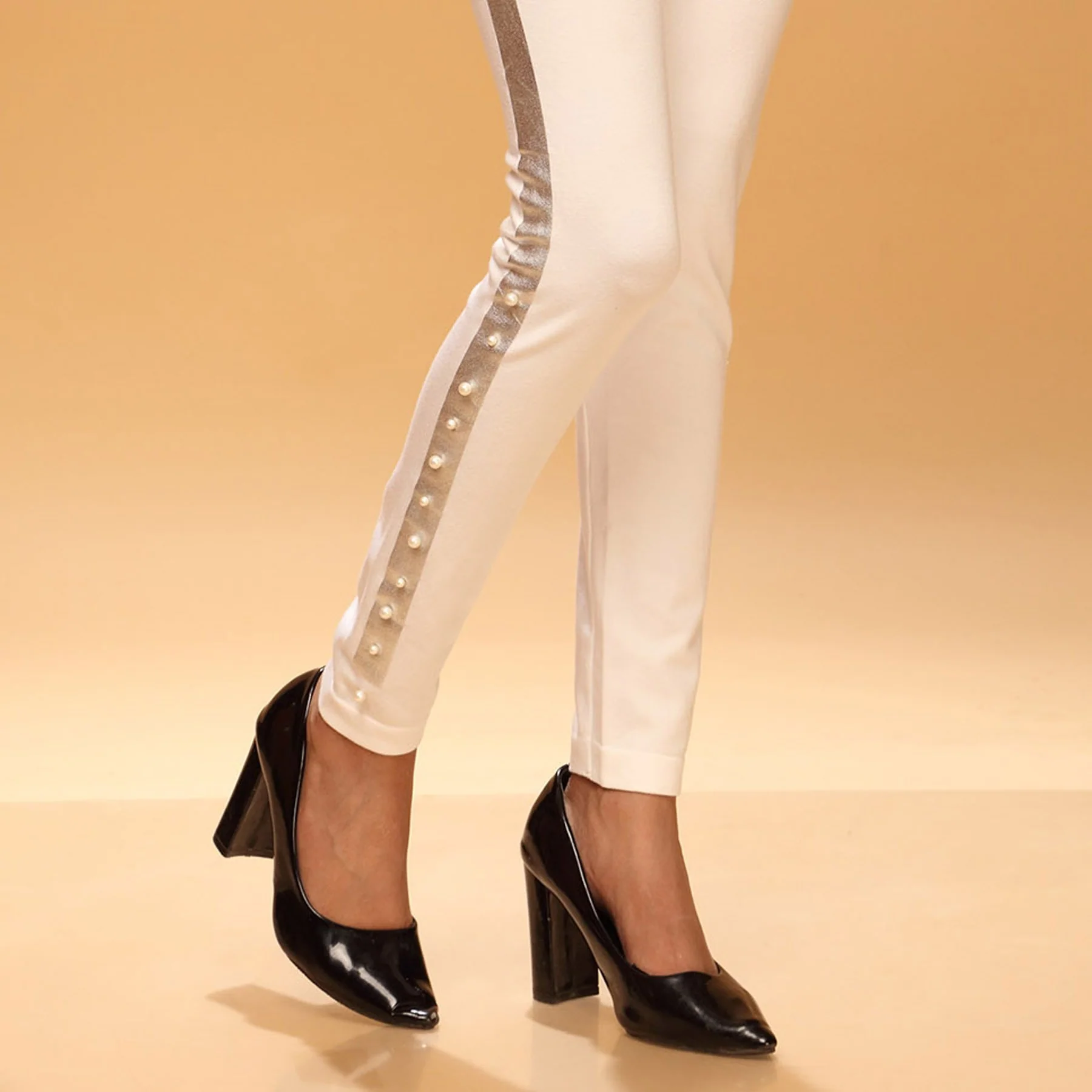 Cream Color Plain Tights PN2062 - Image 2