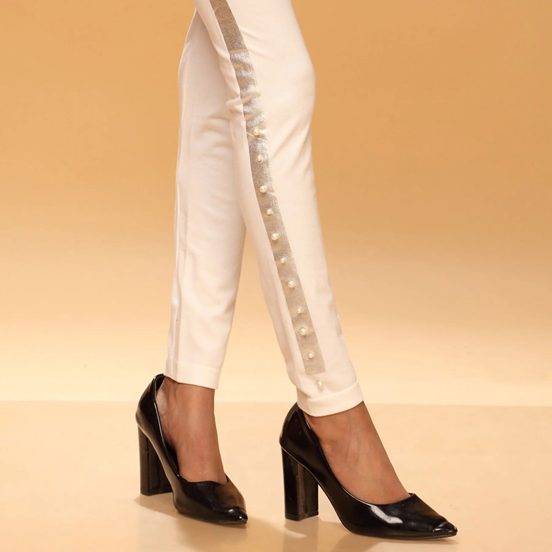 Cream Color Plain Tights PN2062 - Image 3