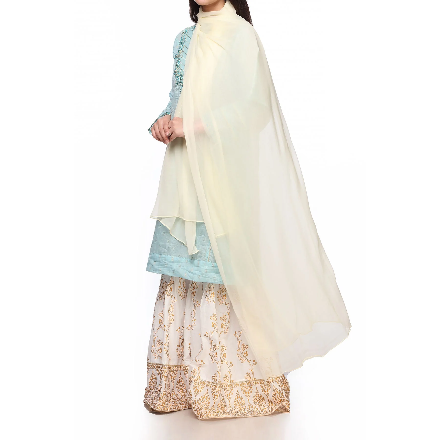 Cream Plain Dyed Chiffon Dupatta PS2702 - Image 2
