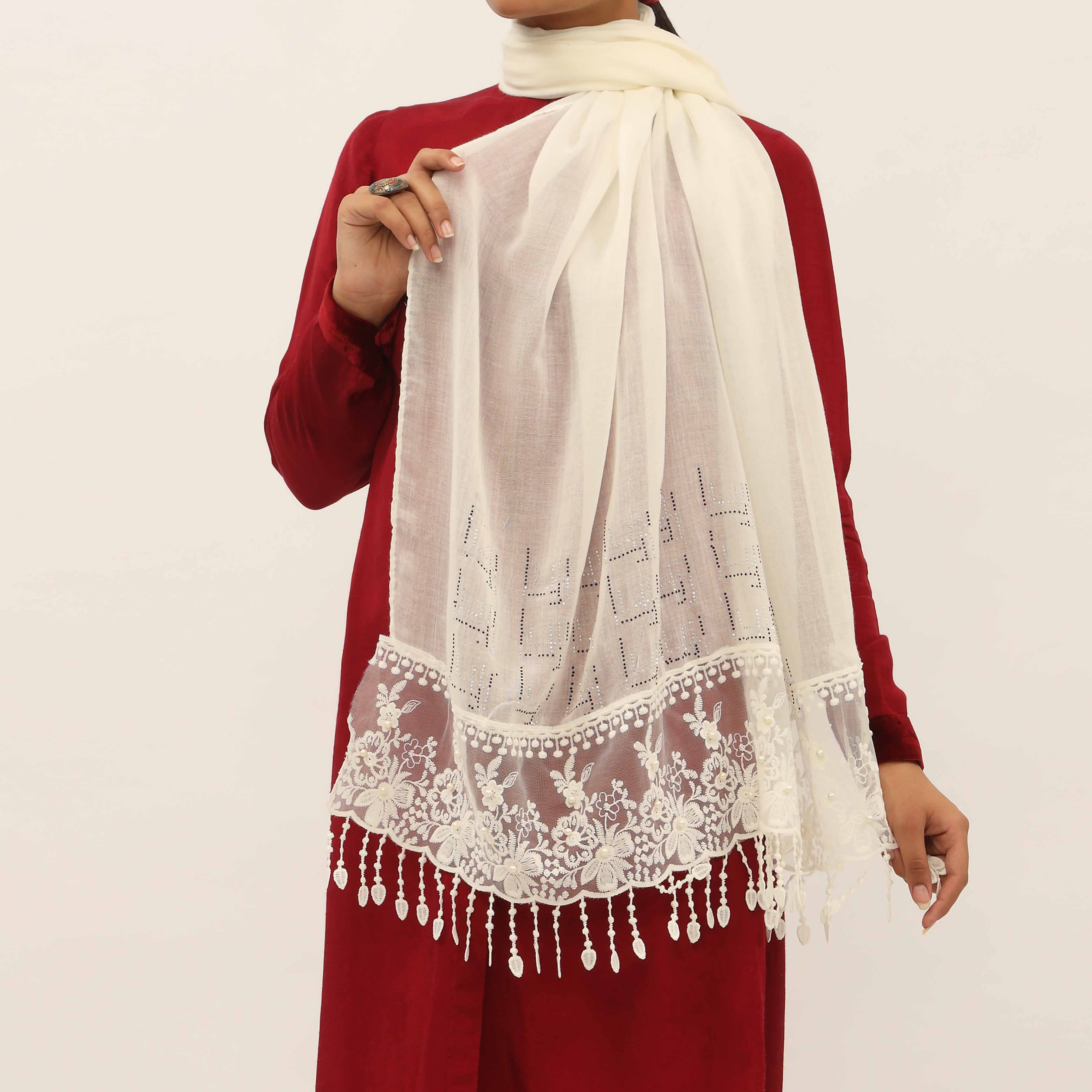 Cream Embroidered Stole PD5249 - Image 2