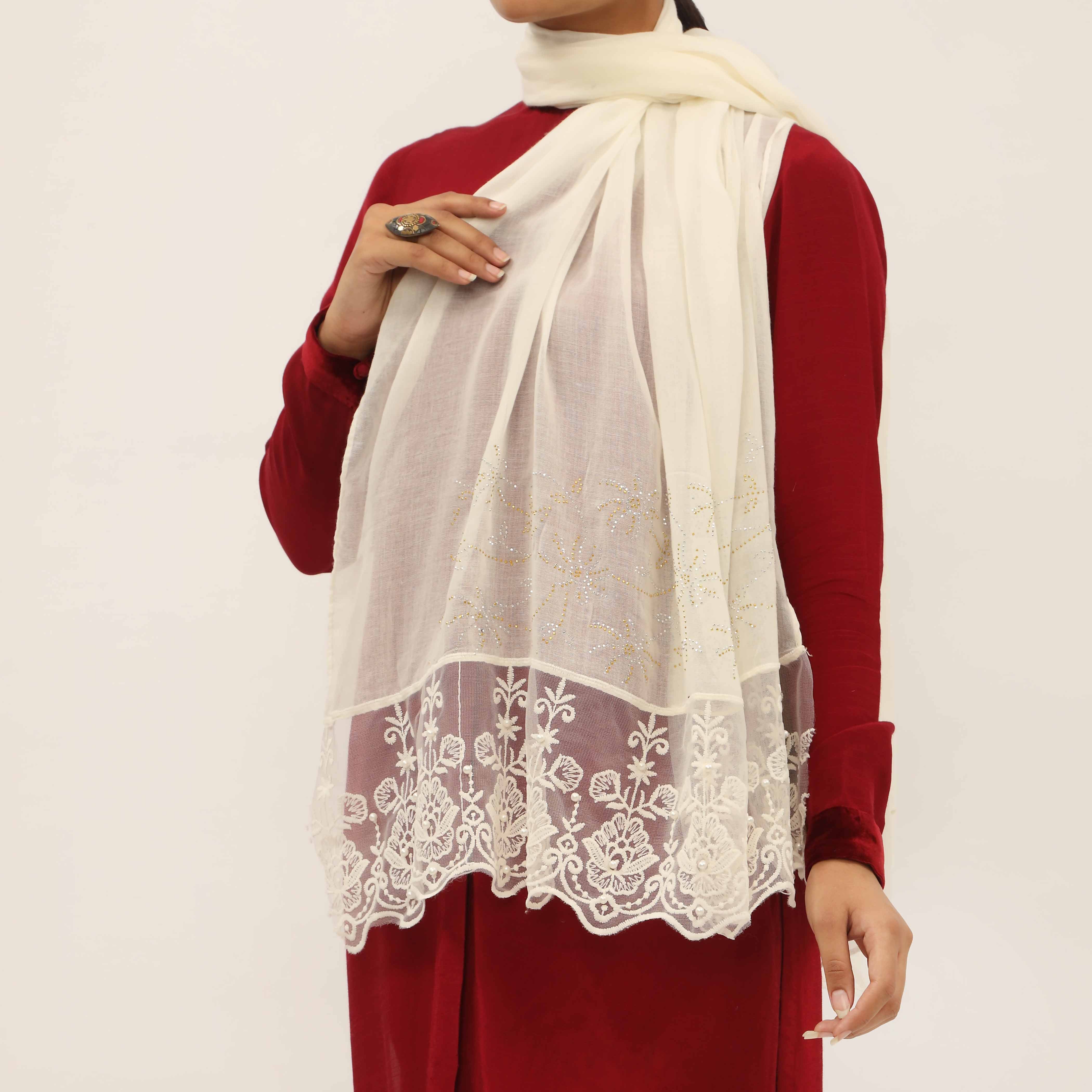 Cream Embroidered Stole PD5257 - Image 2