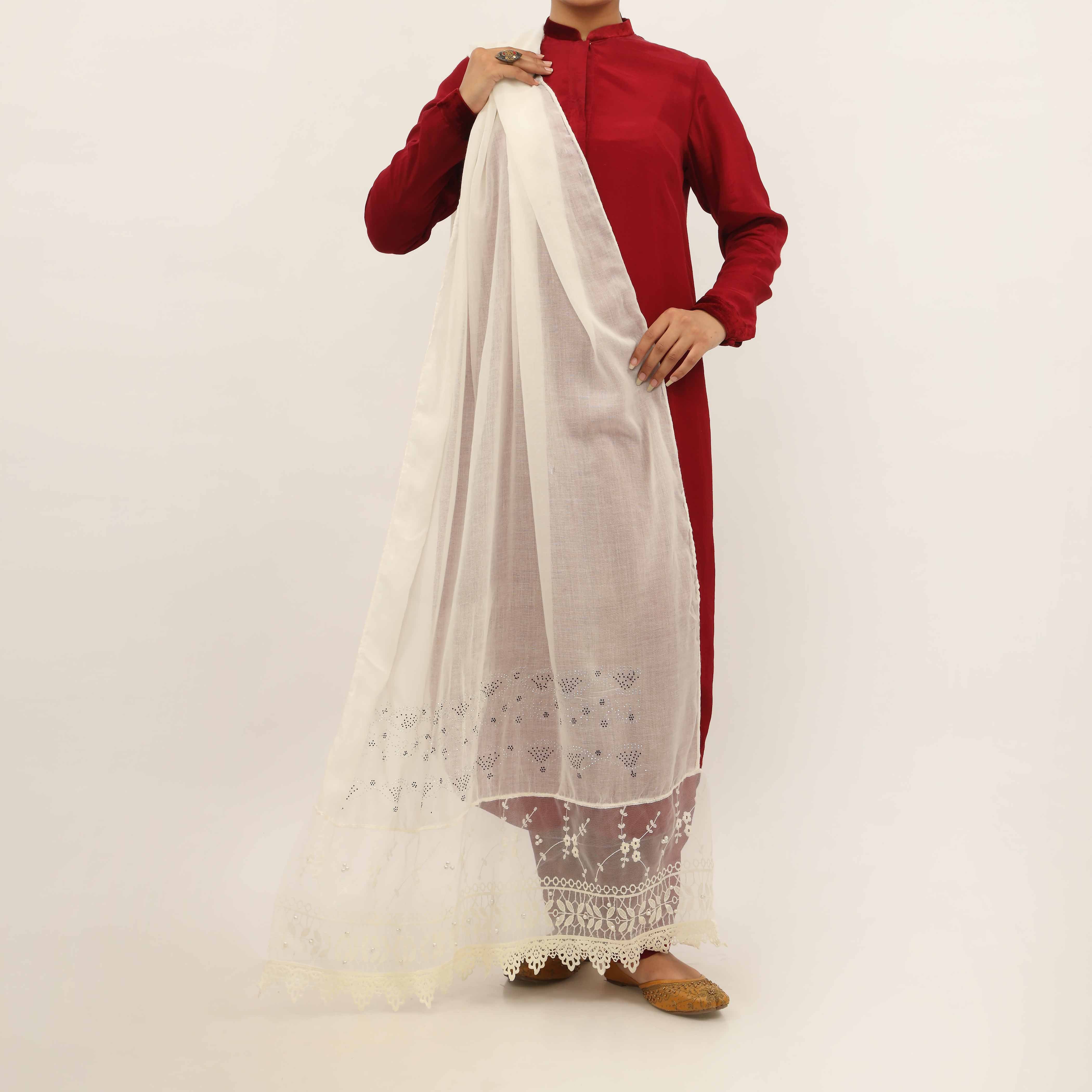 Cream Embroidered Stole PD5261