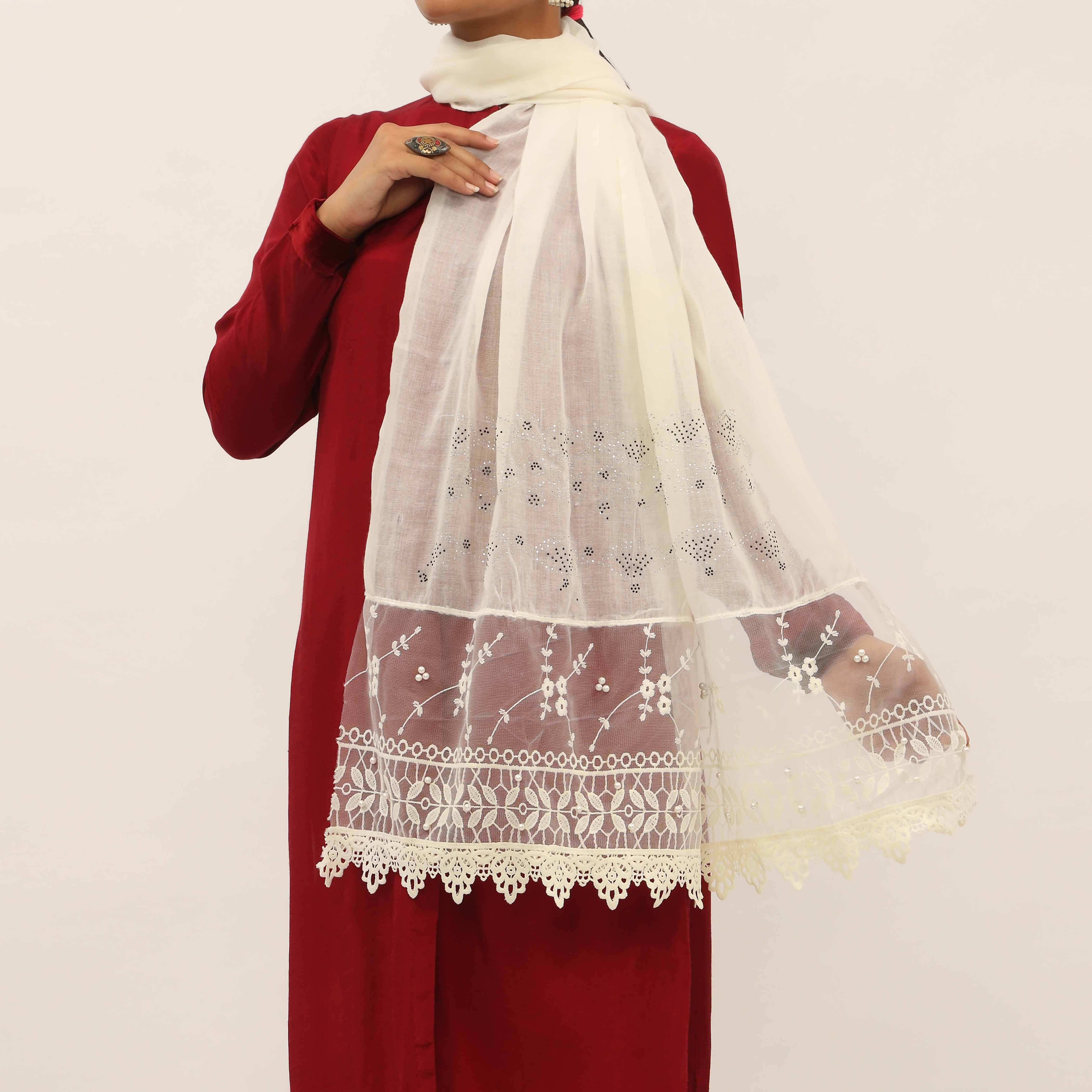 Cream Embroidered Stole PD5261 - Image 2