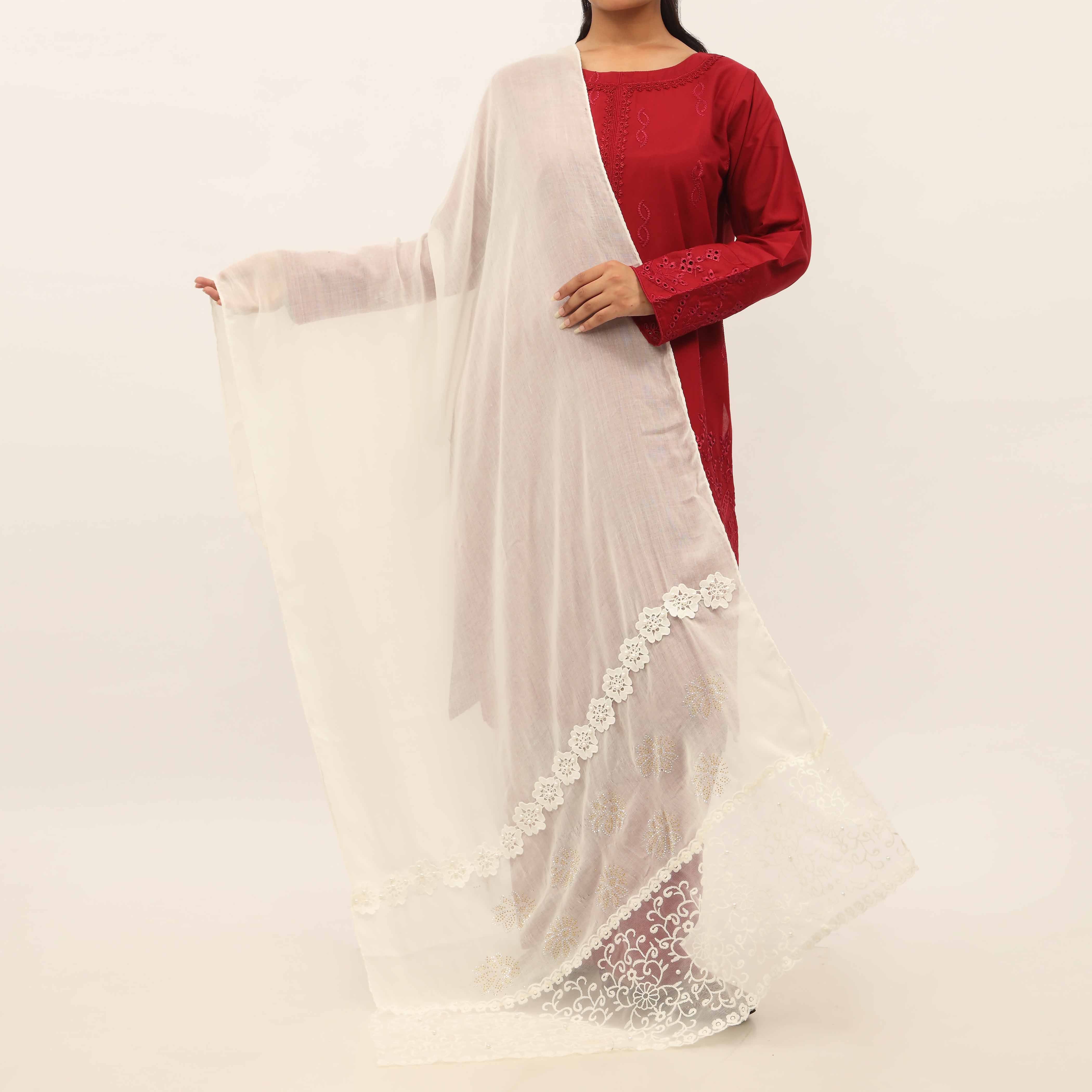 Cream Embroidered Stole PD5276 - Image 2